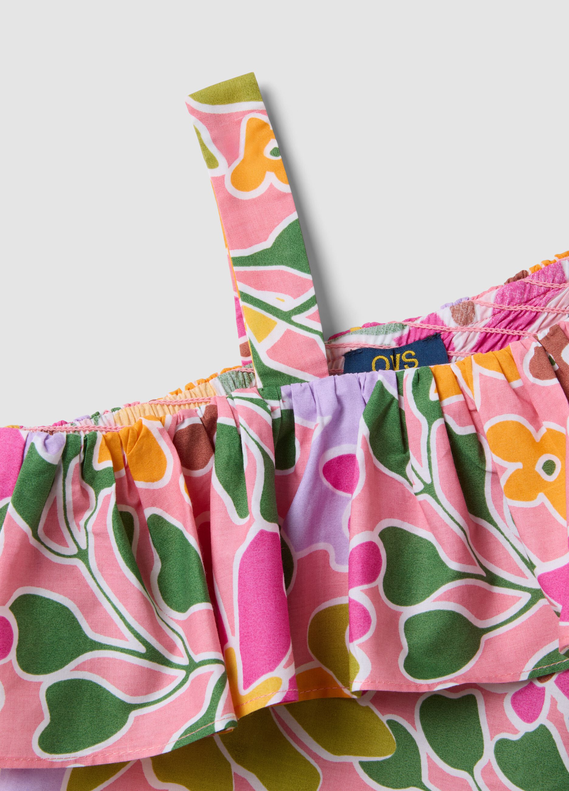 Multicolour pure cotton top with ruffle