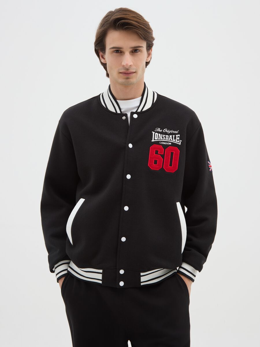 Black cotton-blend jacket with buttons_0