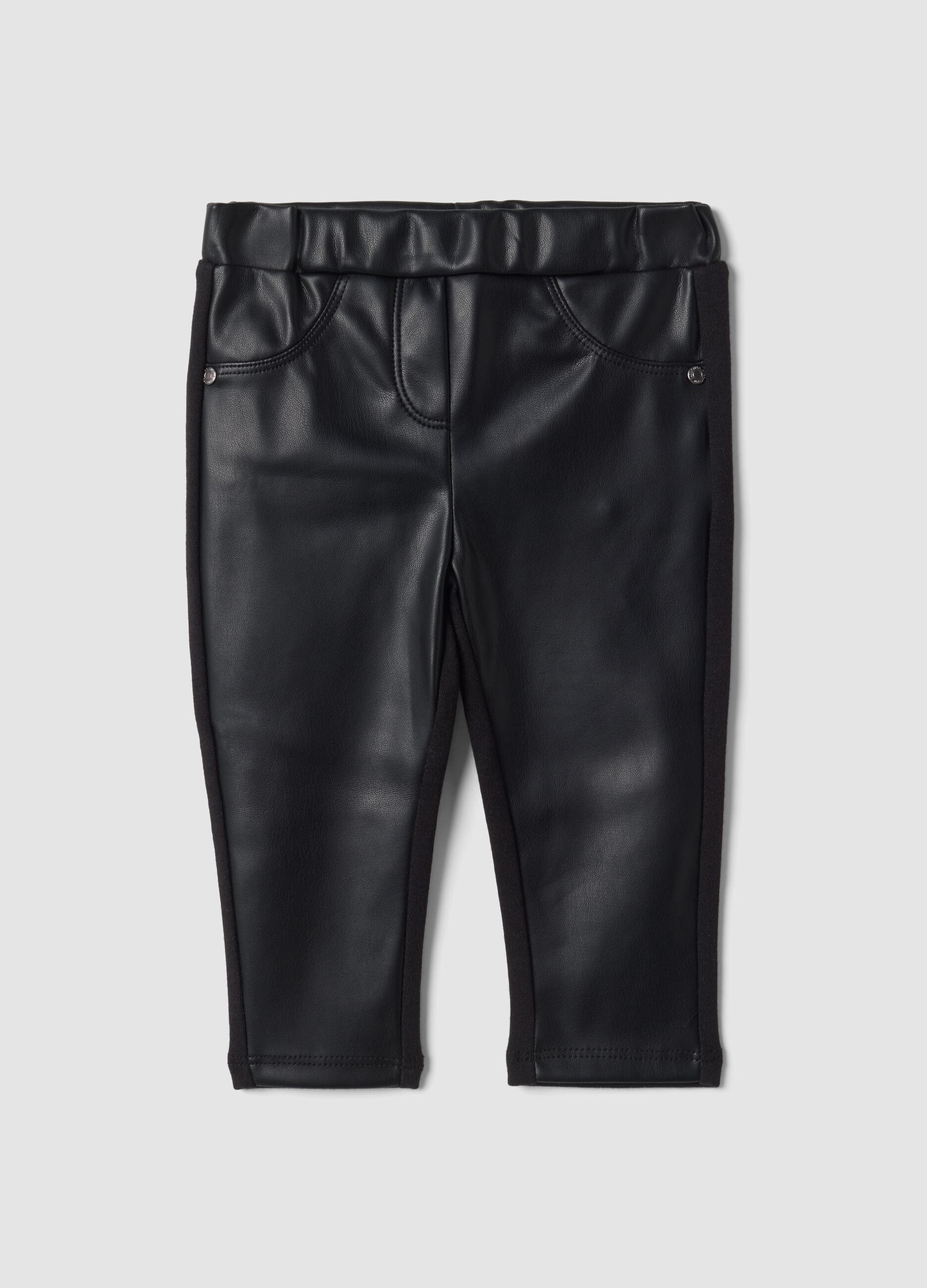 Black slim-fit treggings with elasticated waistband for baby girls