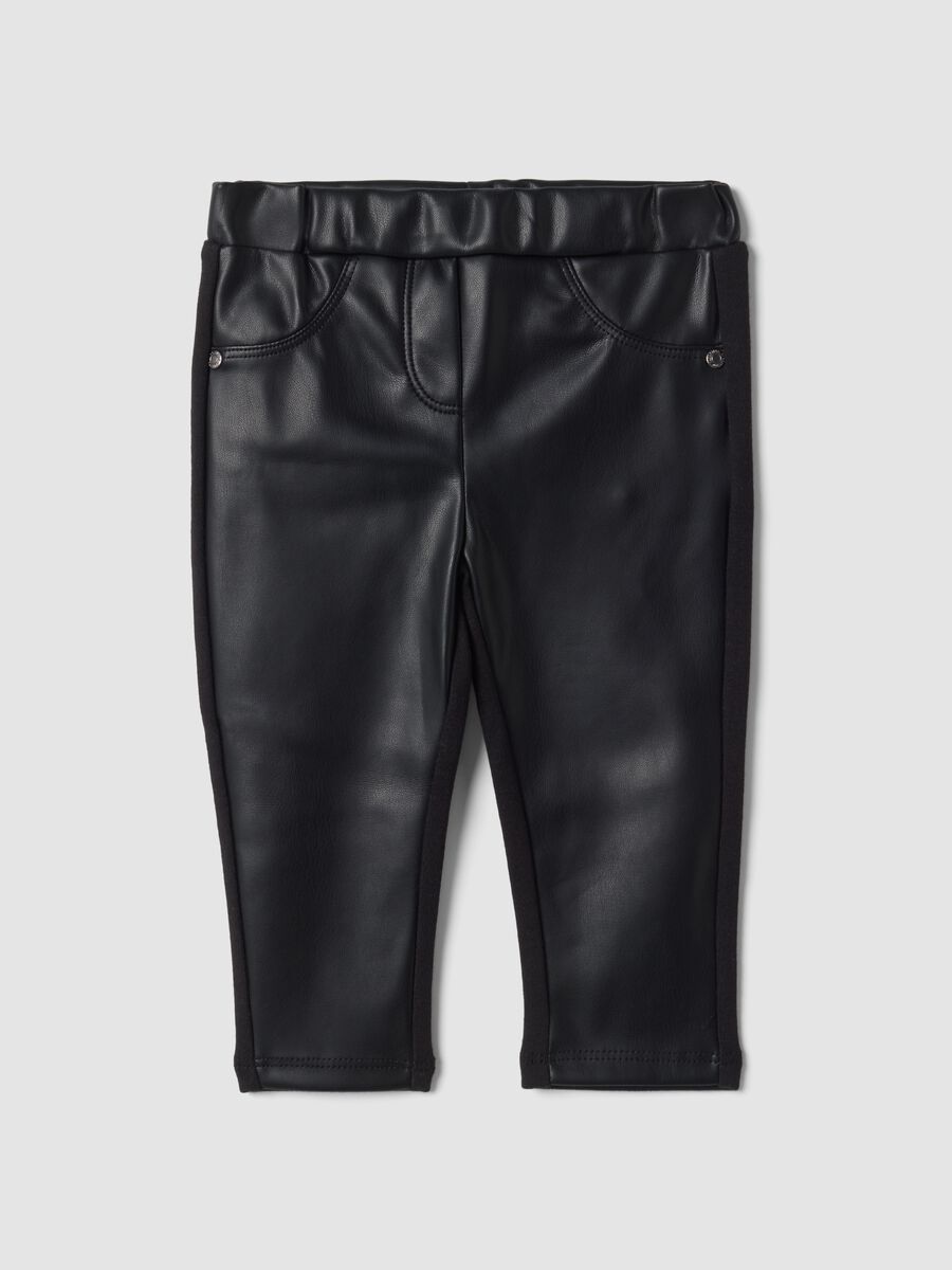 Black slim-fit treggings with elasticated waistband for baby girls_0