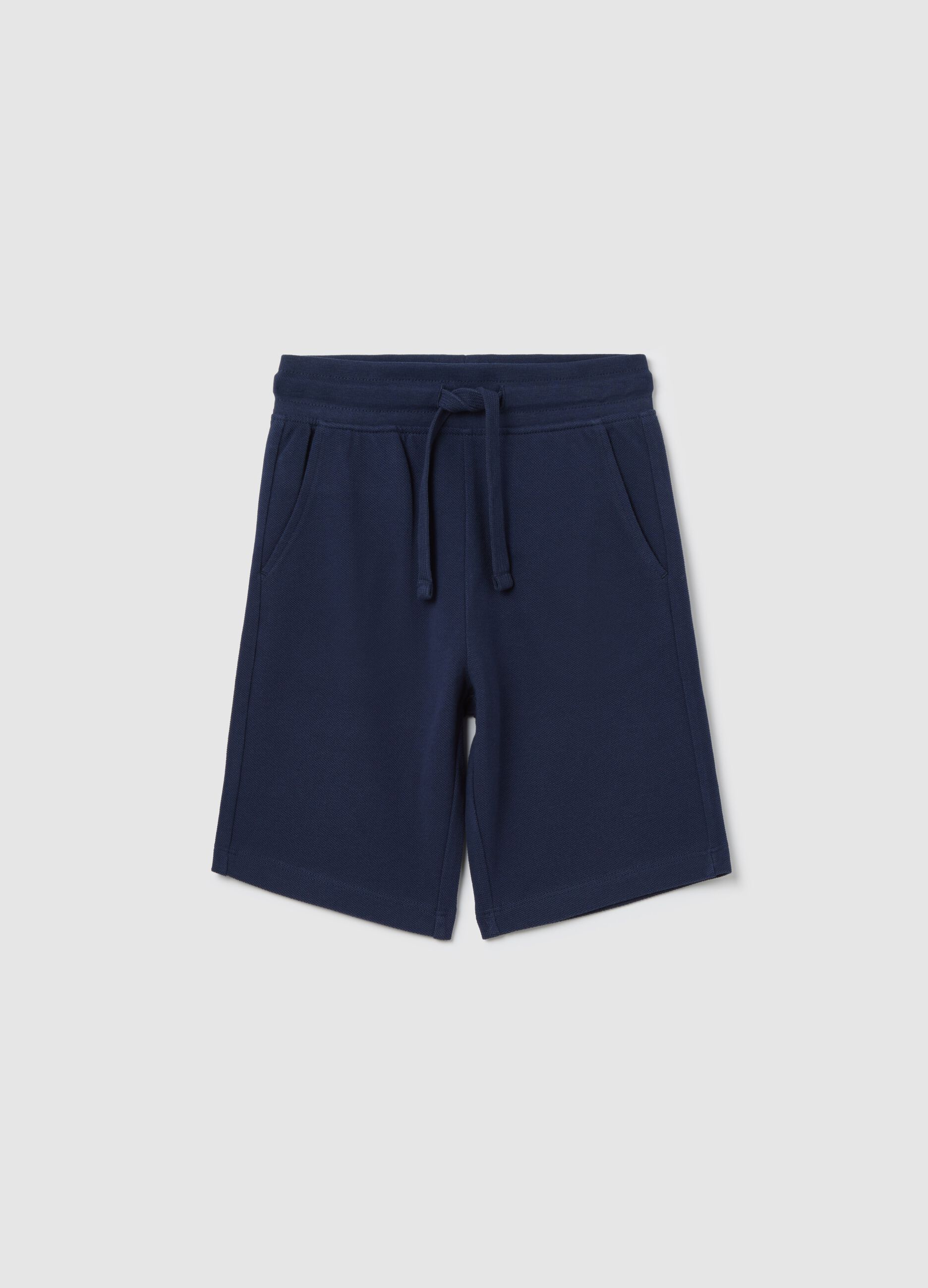 Blue shorts in cotton with drawstring