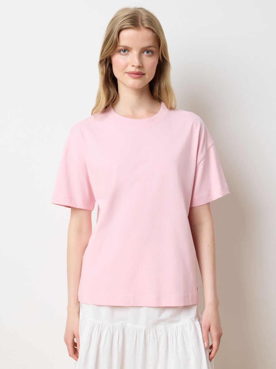 Pink crew neck organic cotton T-shirt Les Copains_1
