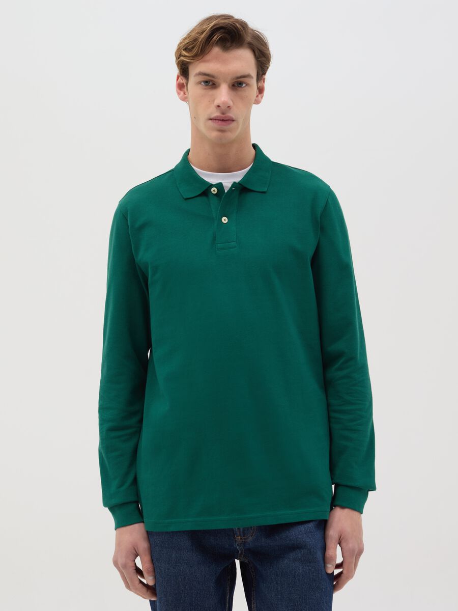 Long-sleeved polo shirt in organic cotton_0