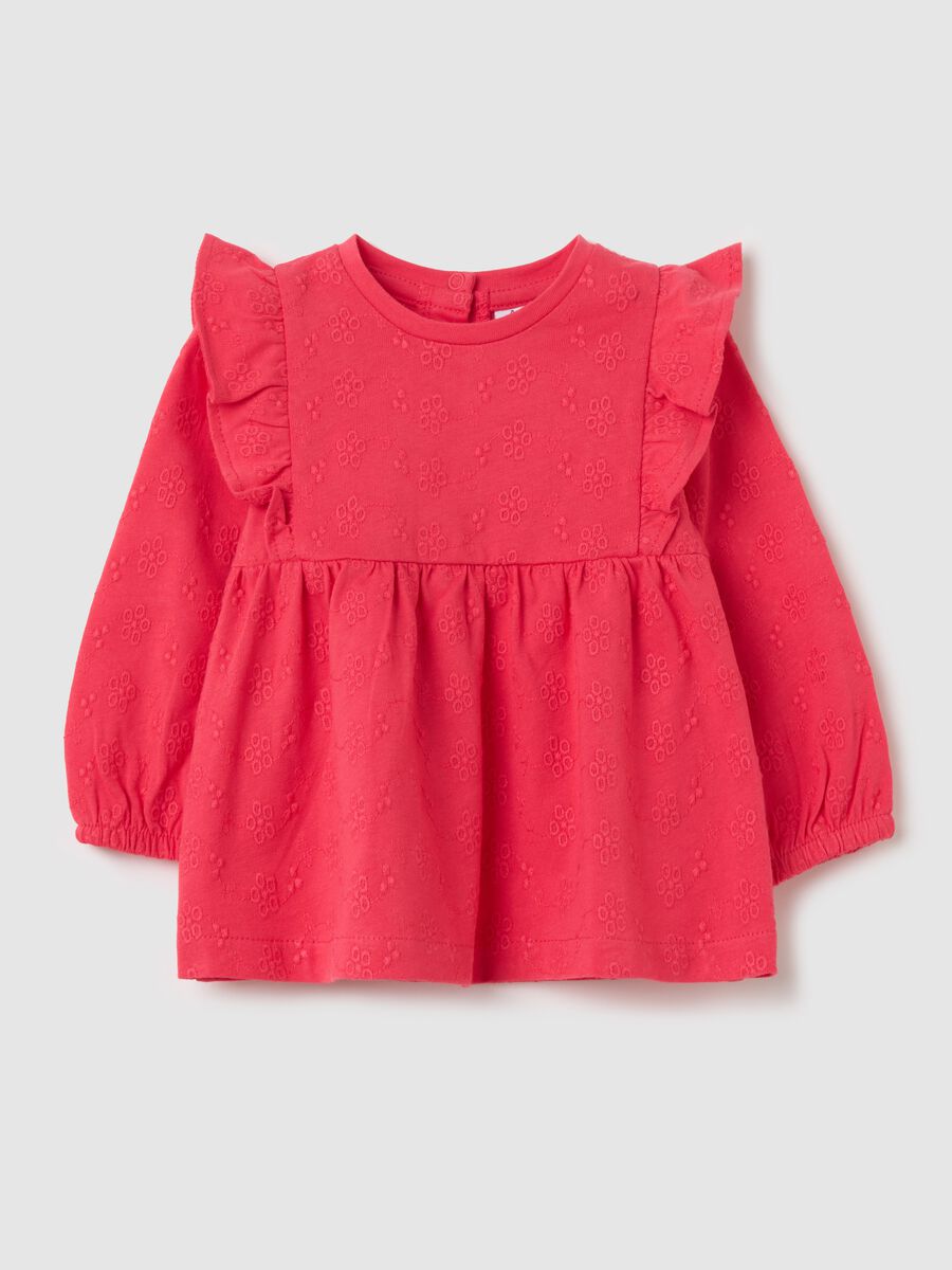 Floral T-shirt in broderie anglaise with flounce_0