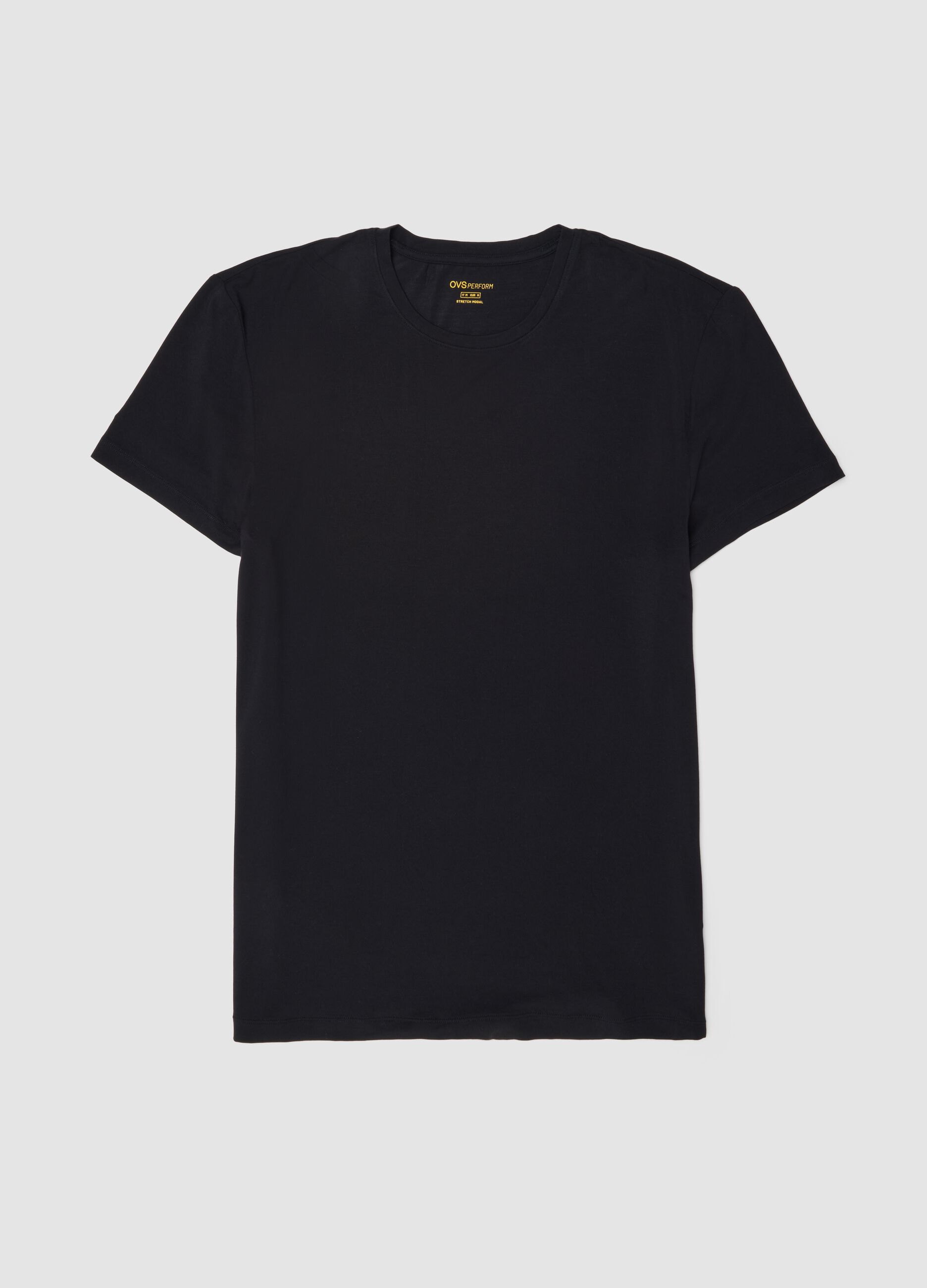 Black stretch modal T-shirt, regular fit