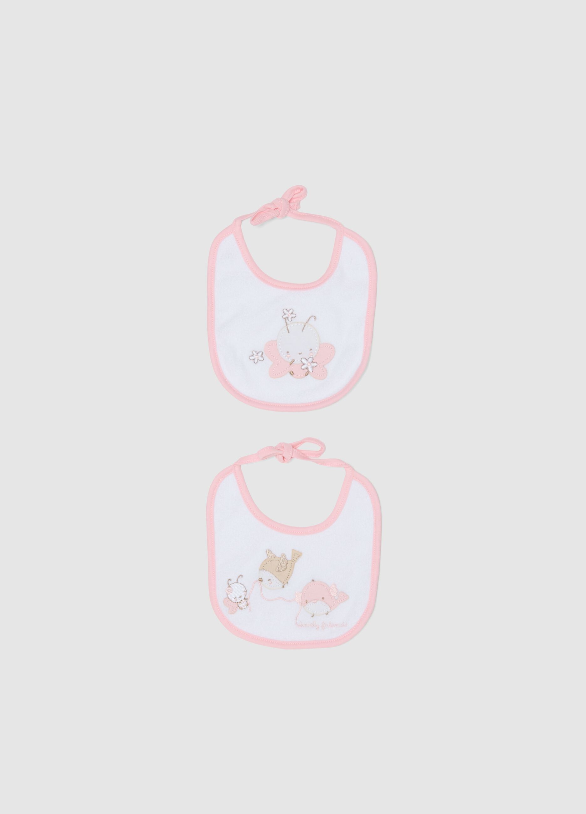 Two-pack of multicolour pure cotton baby bibs with embroidery