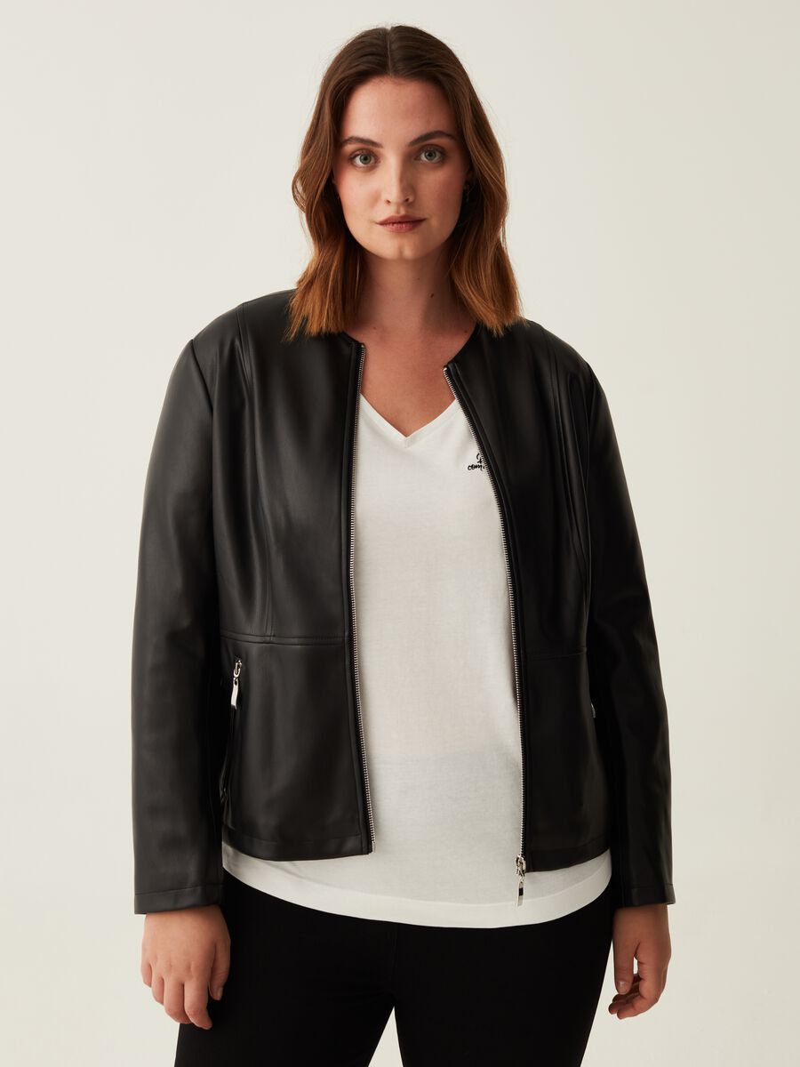 Giacca biker effetto lucido con zip Curvy_0