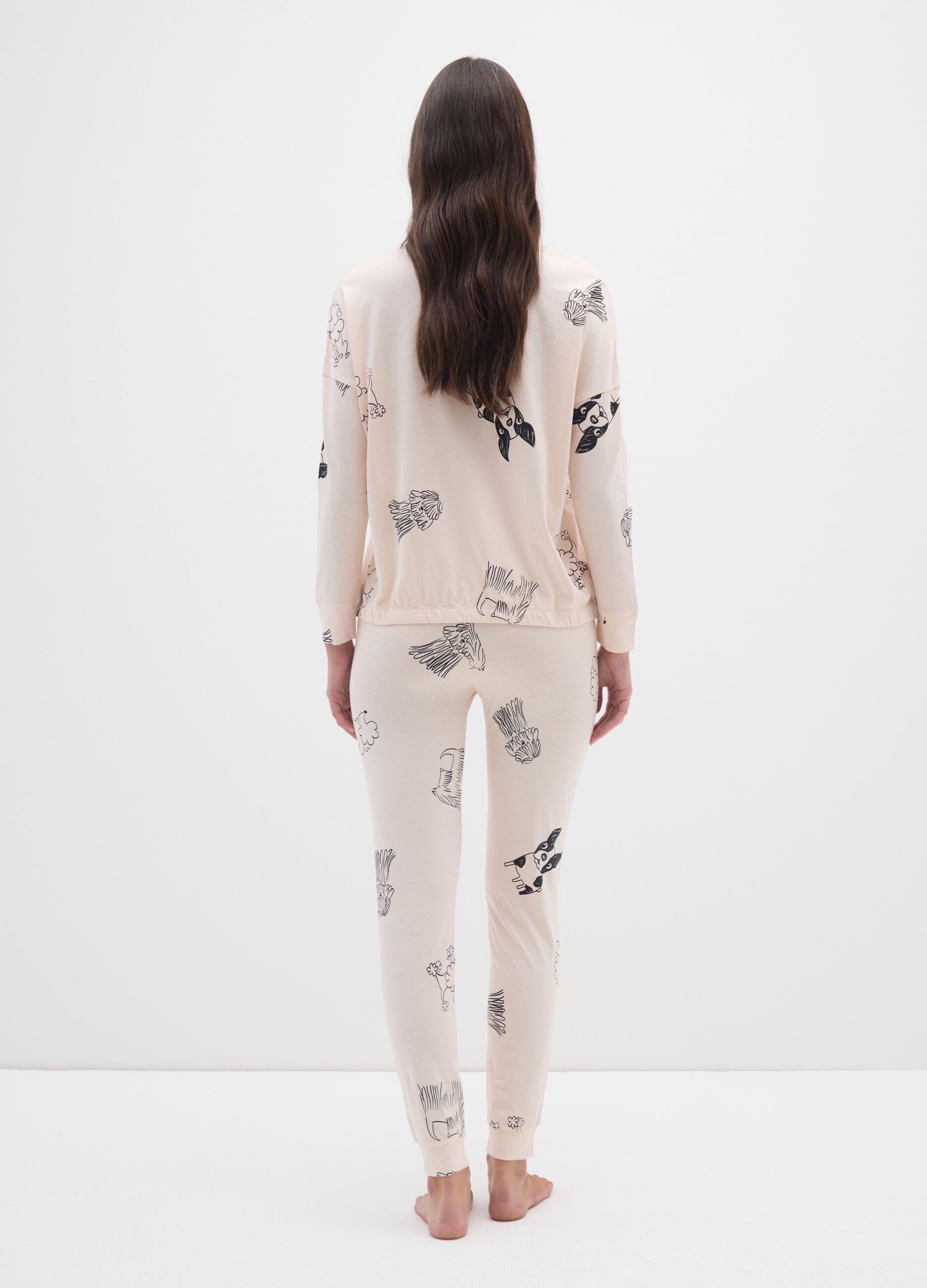 Pigiama in puro cotone beige con stampa