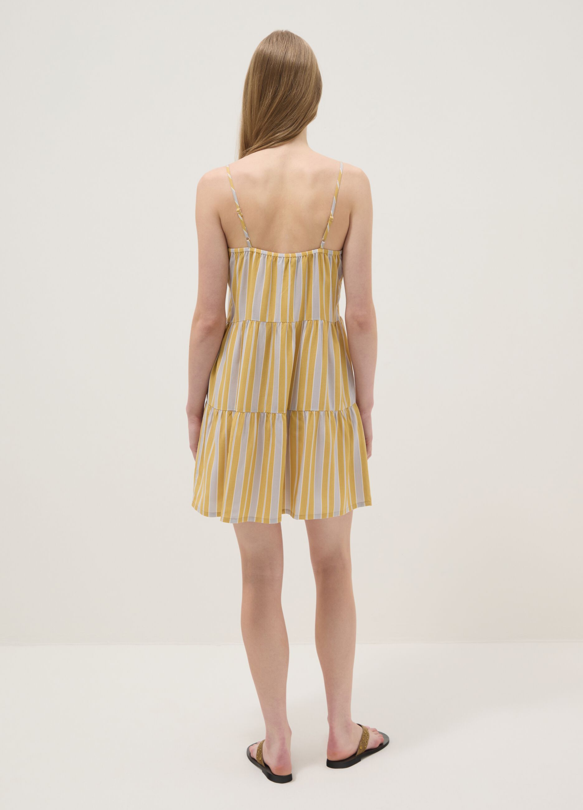 Yellow striped pure viscose dress