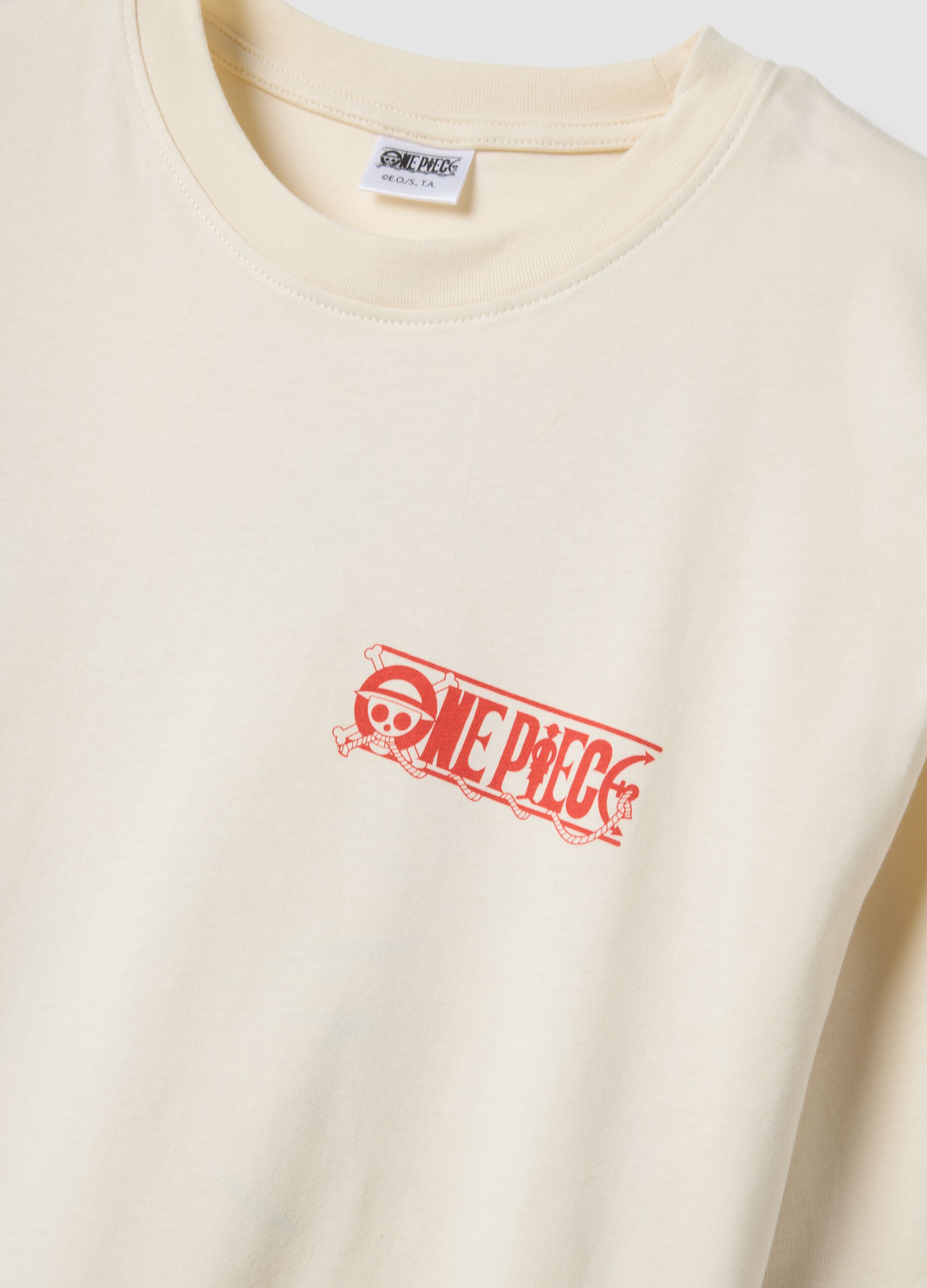 T-shirt bianca con stampa One Piece in puro cotone relaxed fit