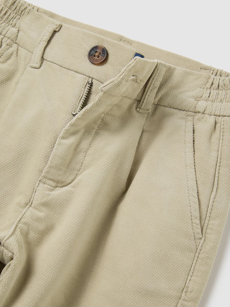 Children's beige stretch cotton blend trousers with regular fit_2