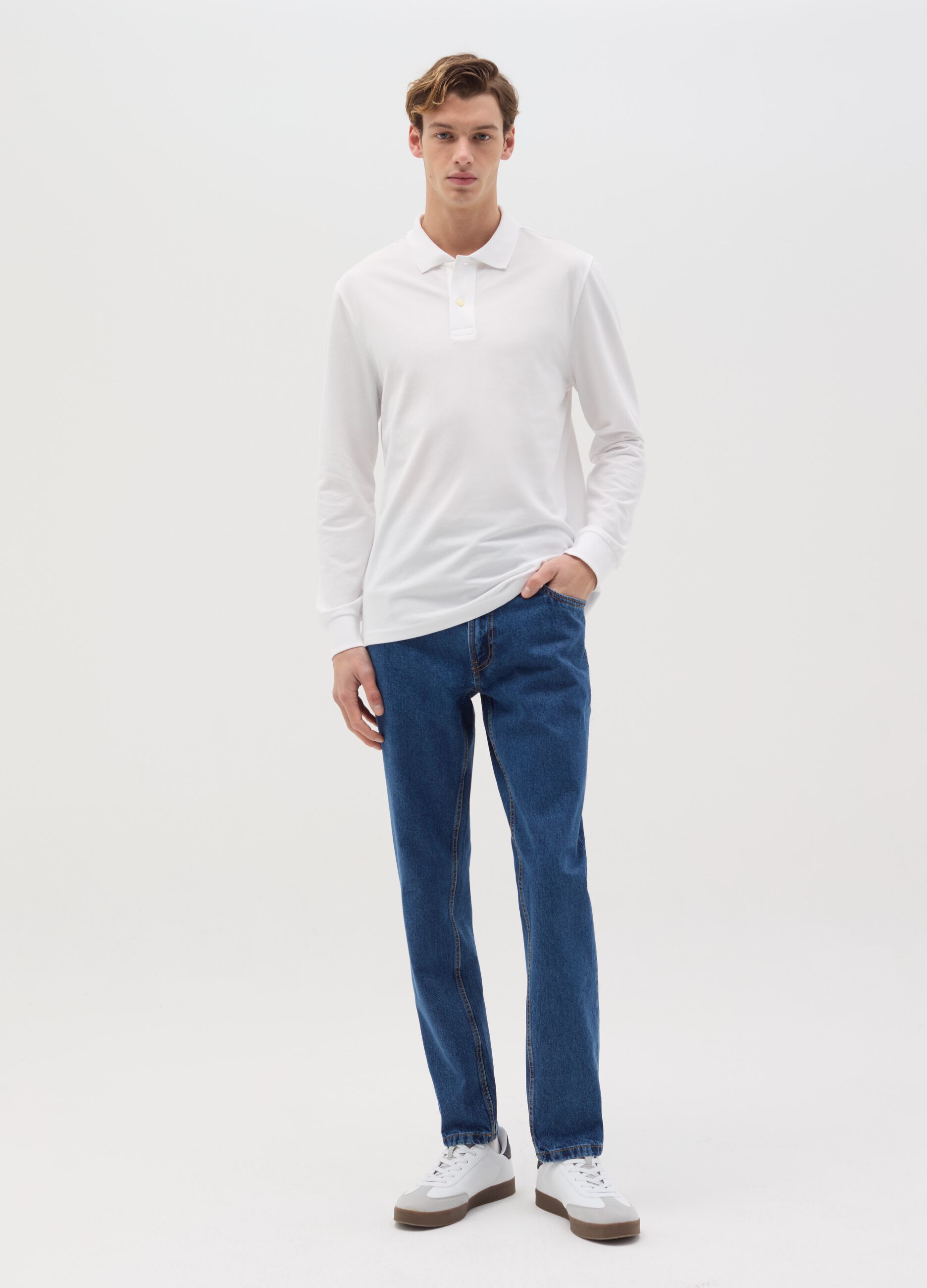 Long-sleeved polo shirt in organic cotton