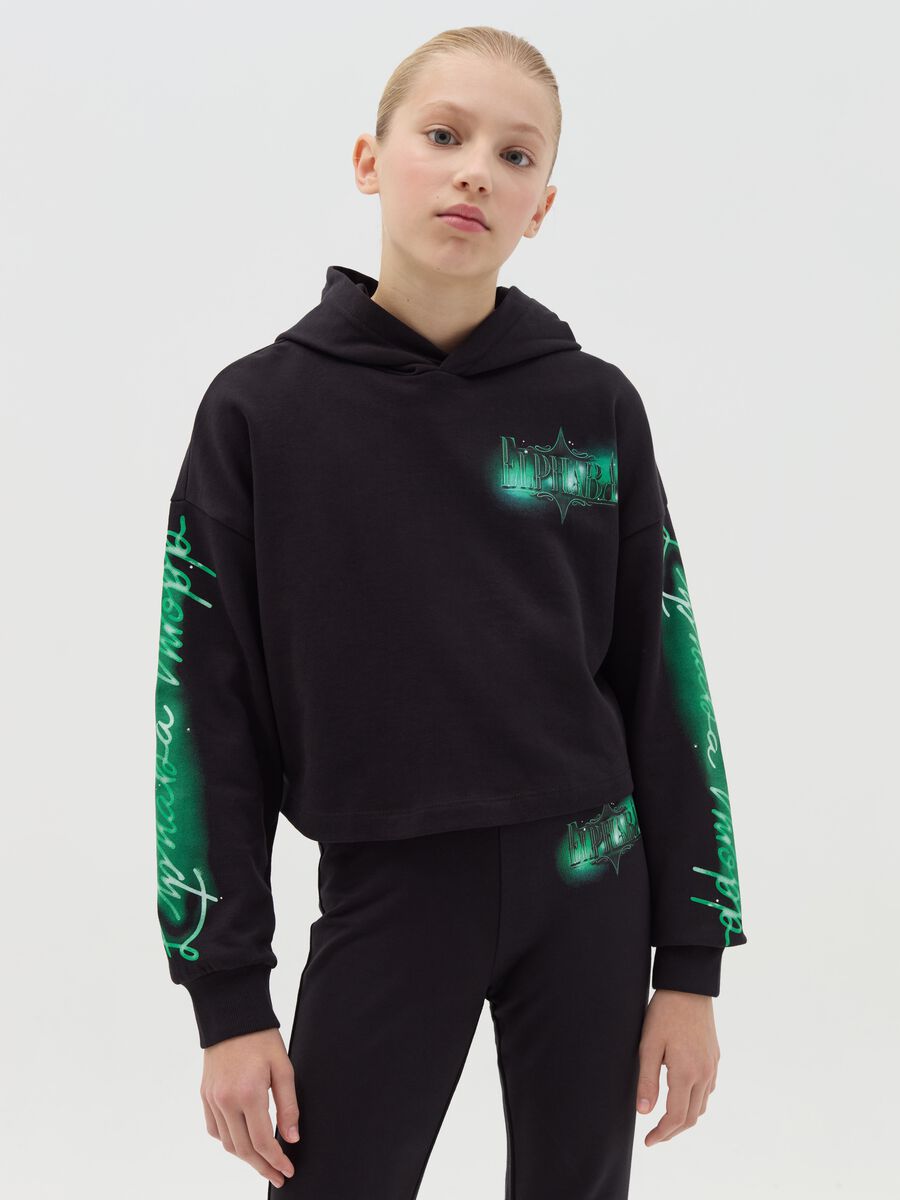 Boxy-fit sweatshirt with hood and Wicked print_0