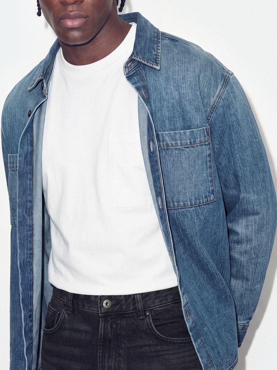 Blue pure cotton denim shirt, regular fit_2