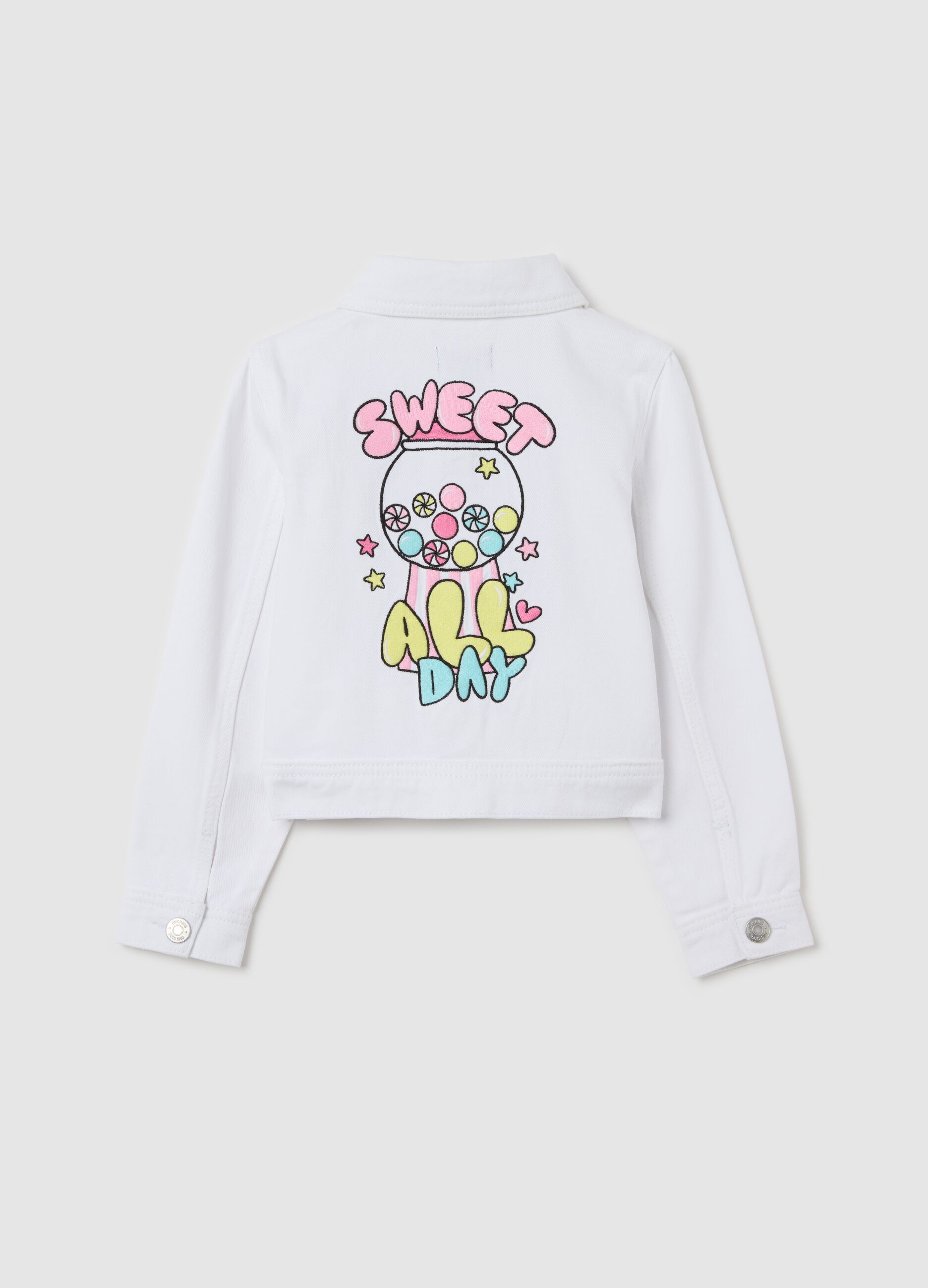 Giacca bianca in drill con ricamo "Sweet all Day"