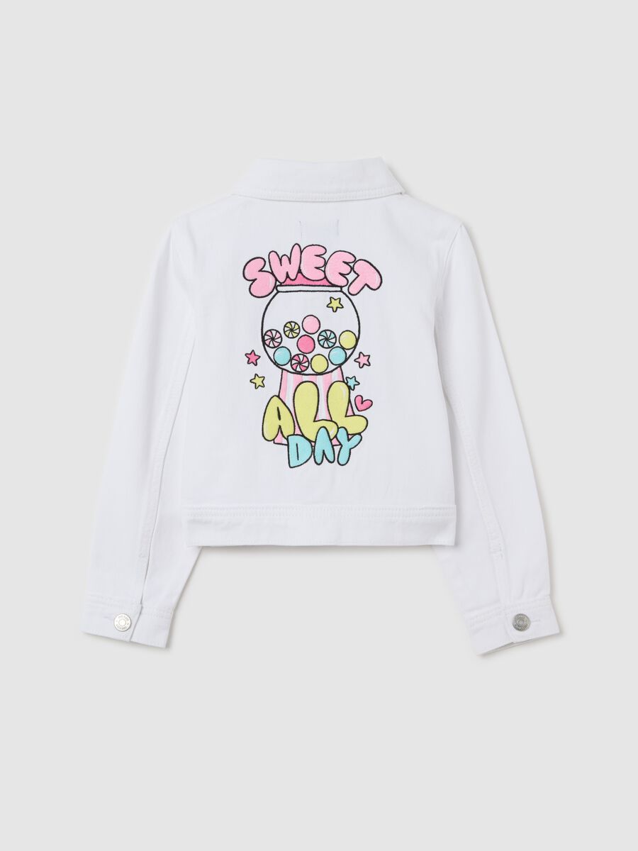 White jacket in drill with "Sweet all Day" embroidery_1