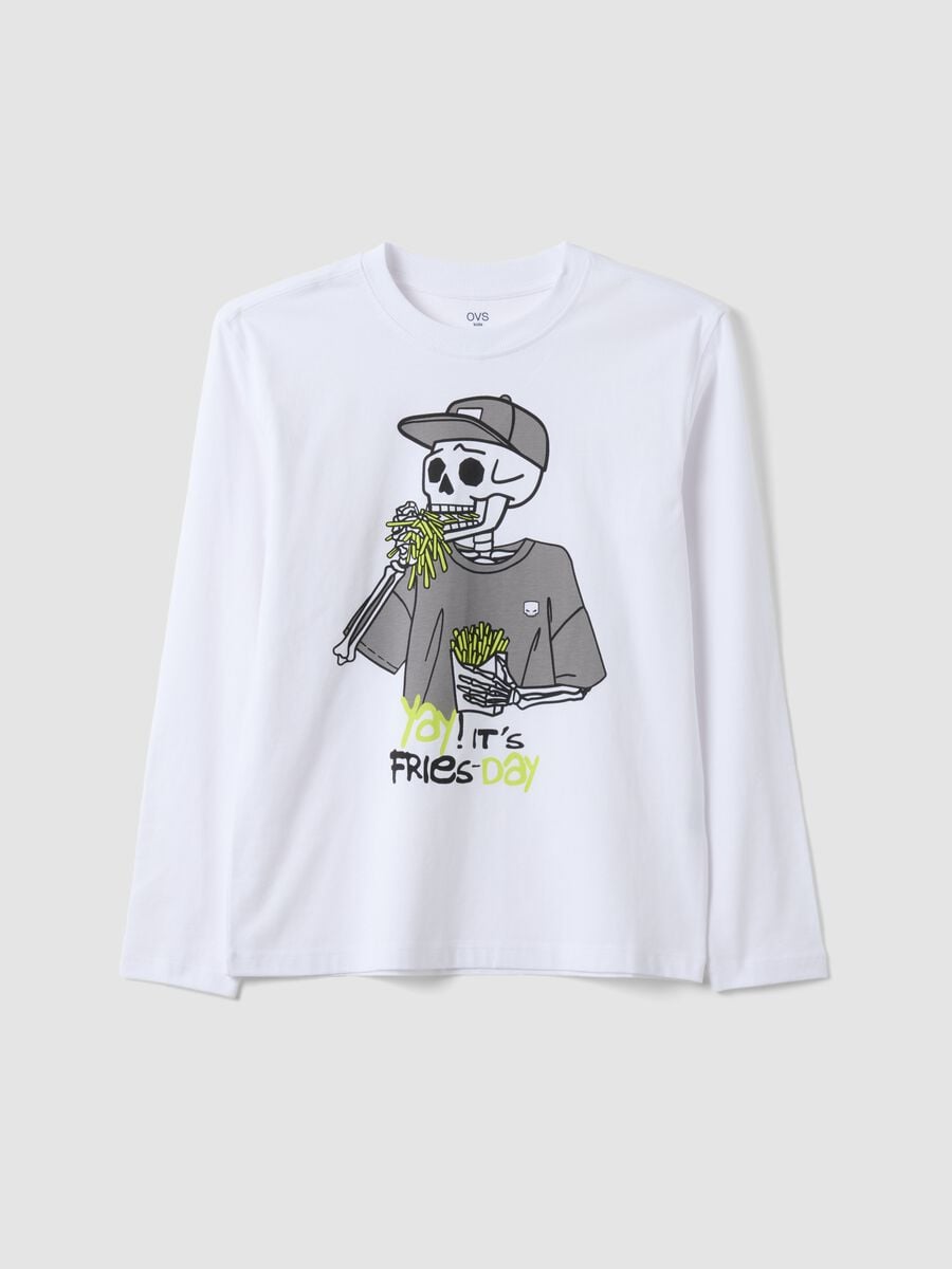 T-shirt bianca in puro cotone organico con stampa scheletro relaxed fit_3