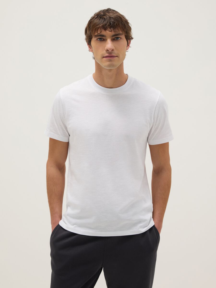 White regular fit pure cotton T-shirt_0