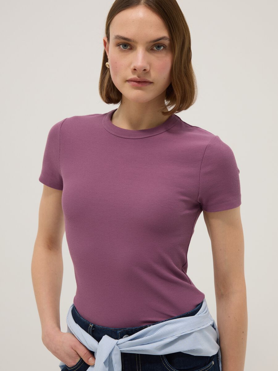 Purple fitted short-sleeve stretch cotton T-shirt_0