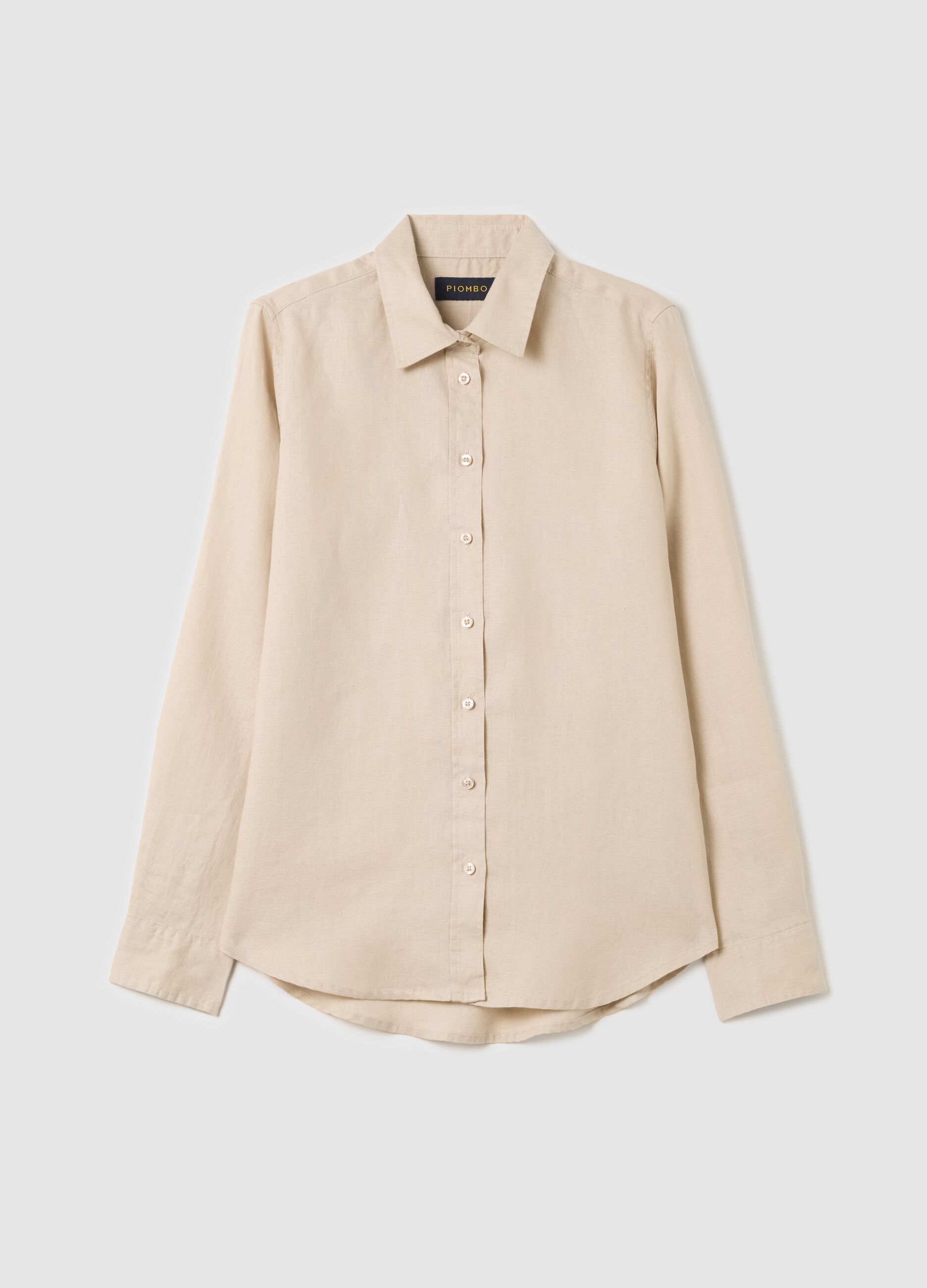 Camicia regular fit in lino beige
