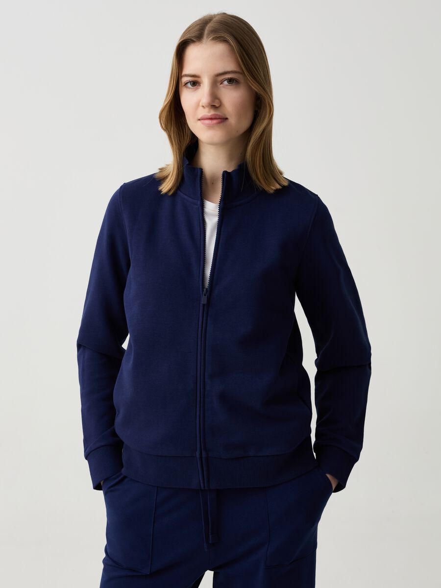 Essential full-zip sweatshirt in fleece with high neck_0