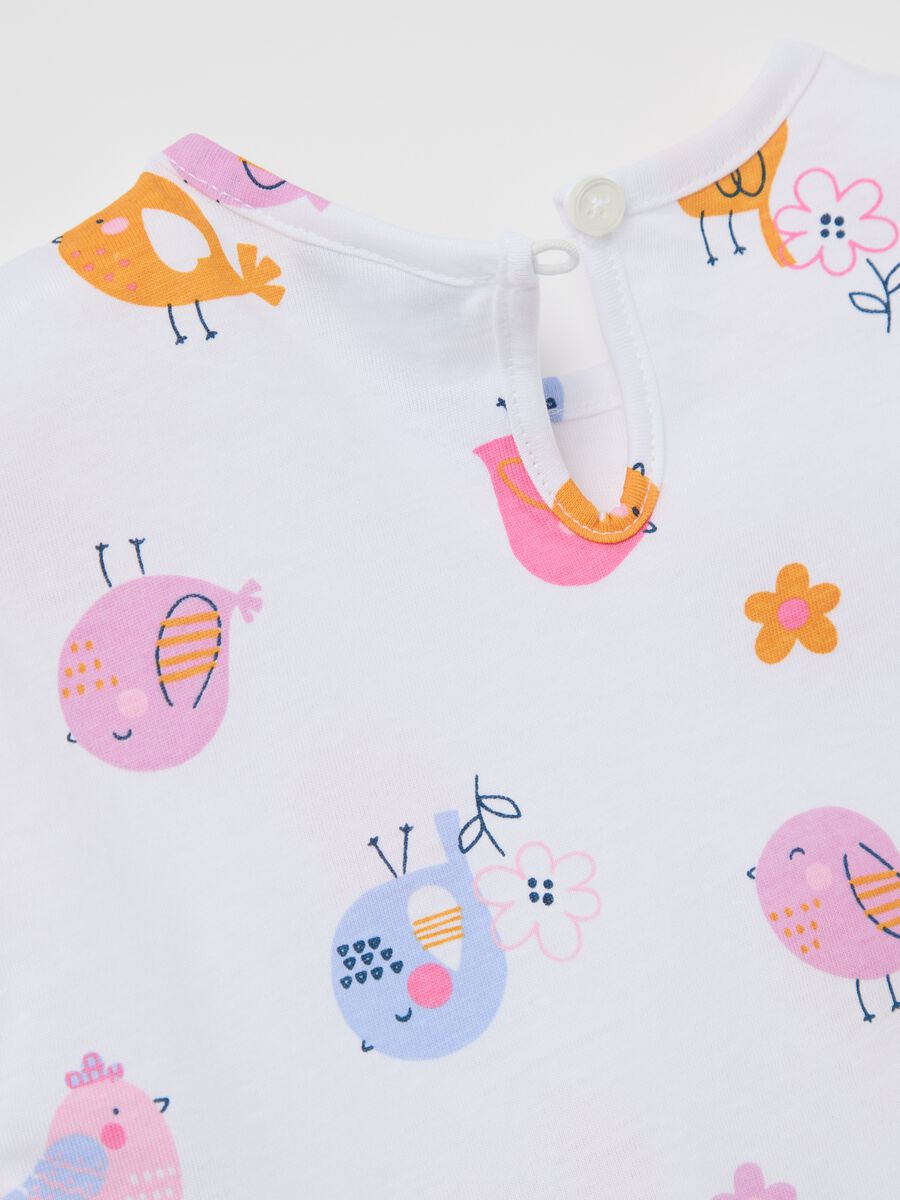 White cotton T-shirt with flowers and birds print_3