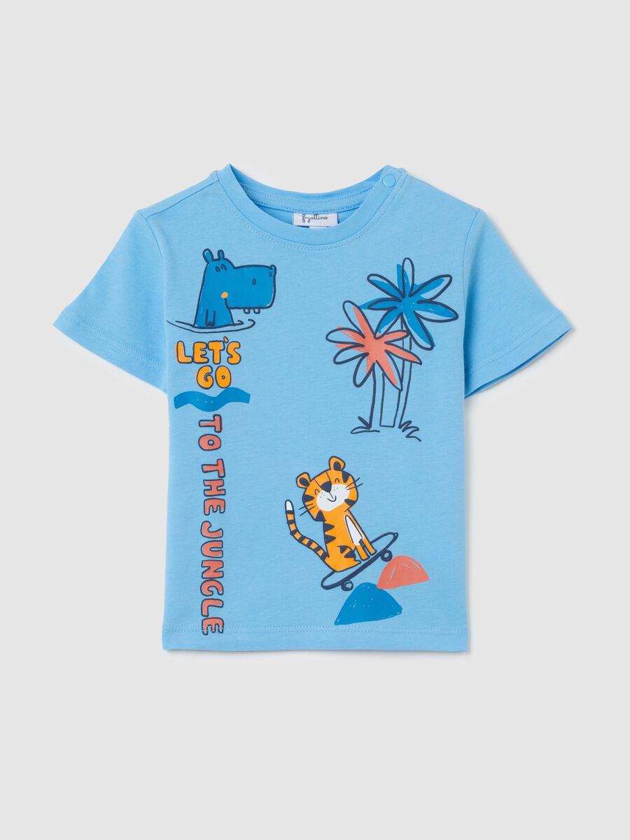 Baby blue cotton T-shirt with regular fit and print_0