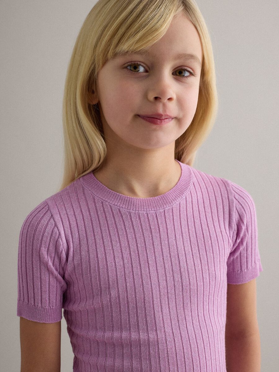 Maglia in misto viscosa viola a coste da bambina regular fit_2