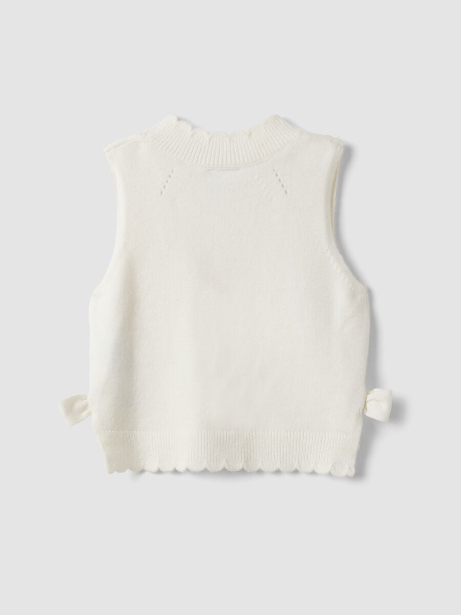 White crew-neck viscose-blend cable-knit gilet for baby girl_1