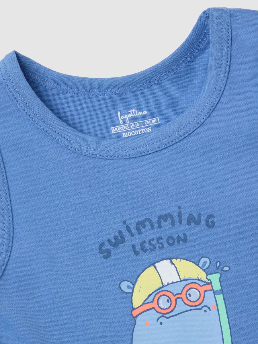 Children's summer outfit in pure blue cotton, regular fit with print_2