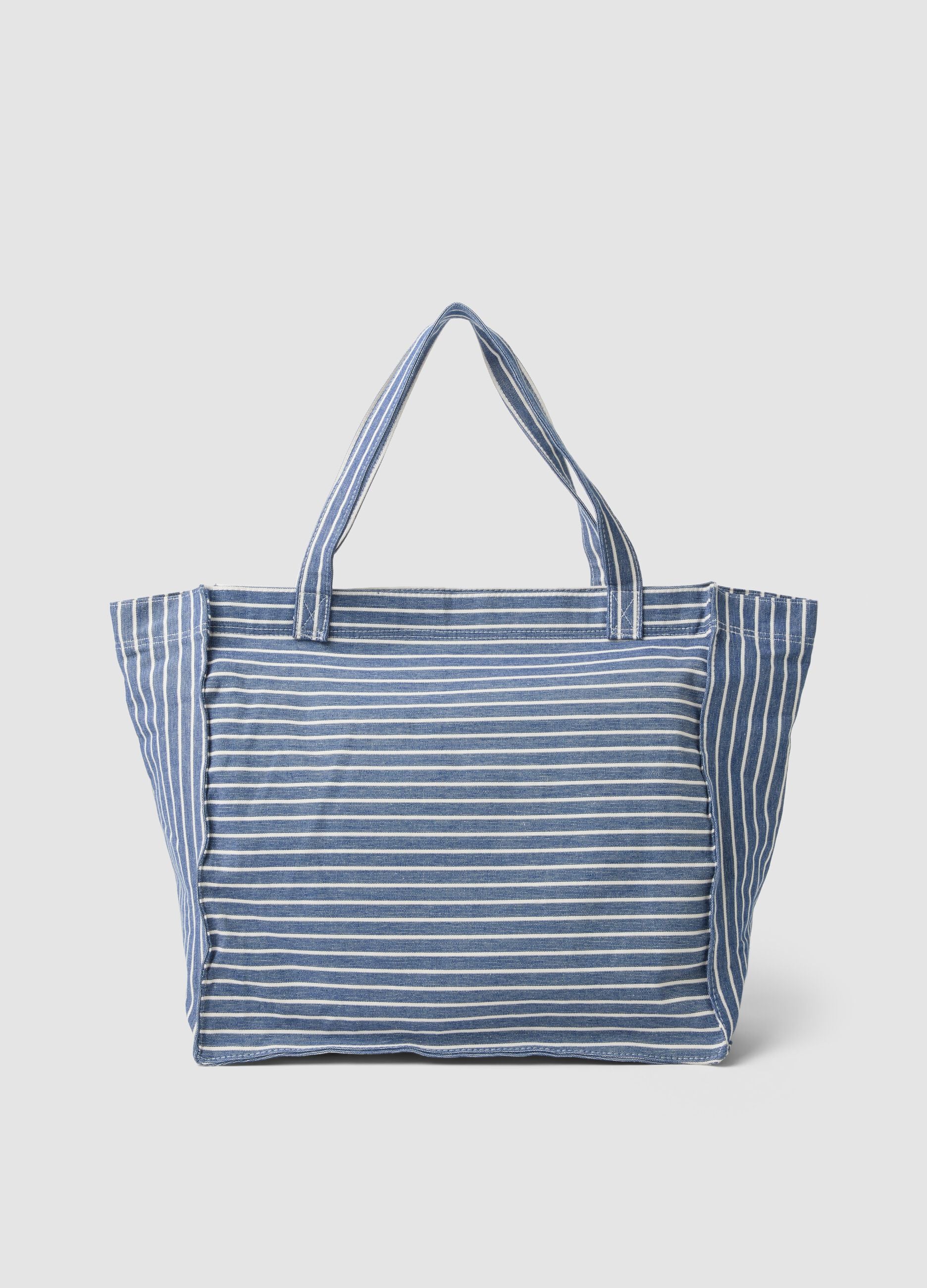 Blue striped pure cotton shopper bag