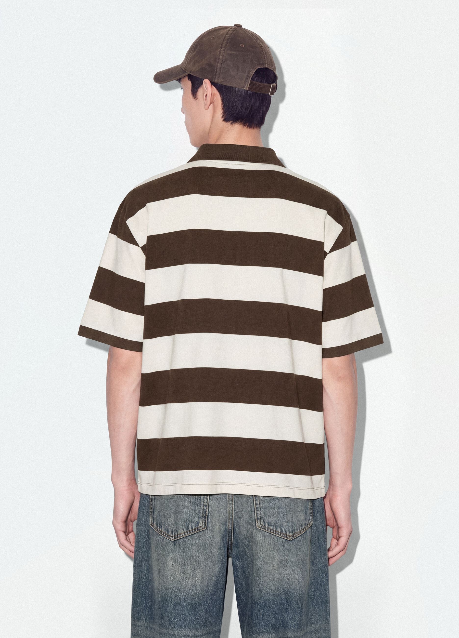 Polo marrone in puro cotone a righe regular fit