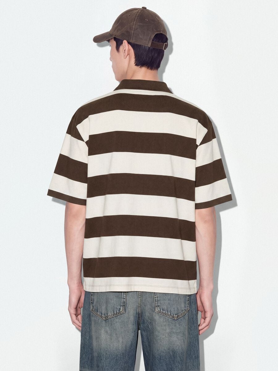 Polo marrone in puro cotone a righe regular fit_3