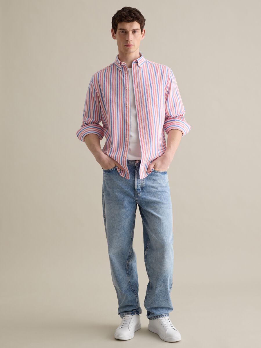 Multicoloured striped shirt in linen and cotton_1