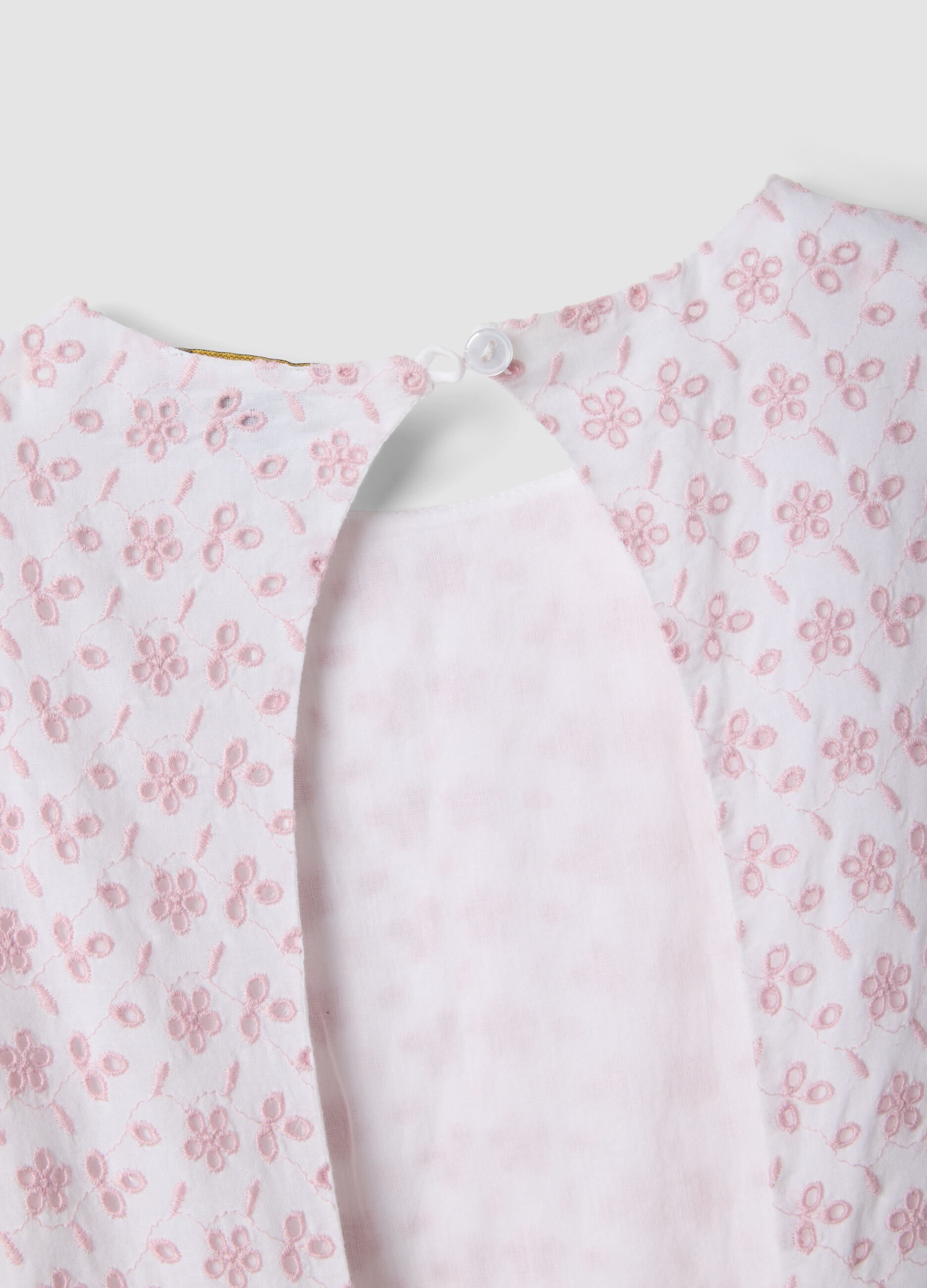 Pink pure cotton dress with Broderie Anglaise embroidery