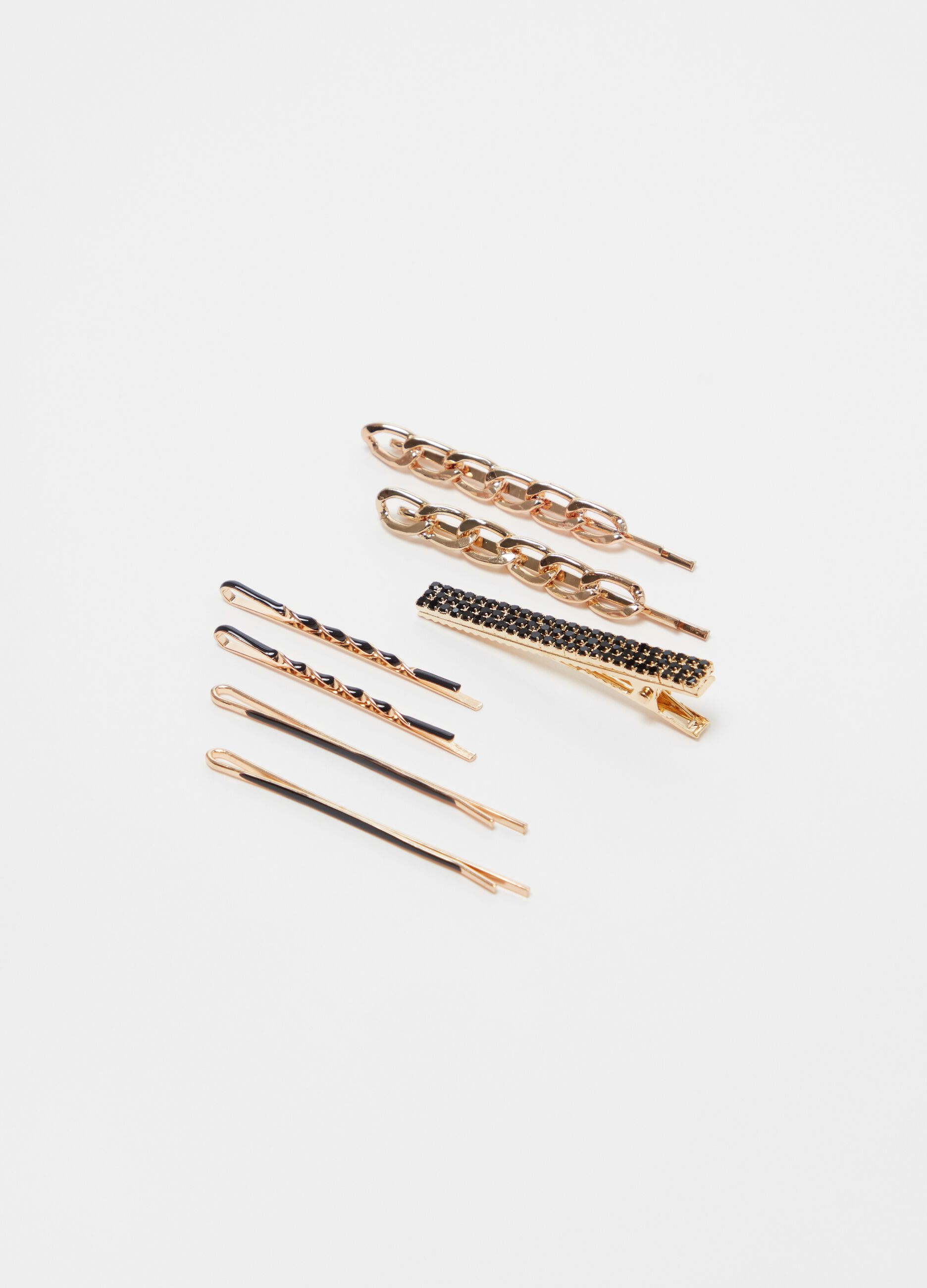 Set of six hairpins and clip with diamantés