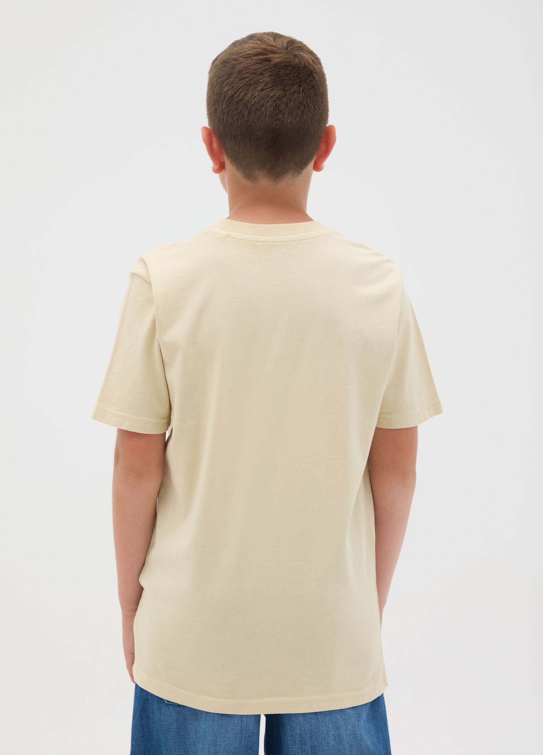 Cream Cotton Short Sleeve T-shirt