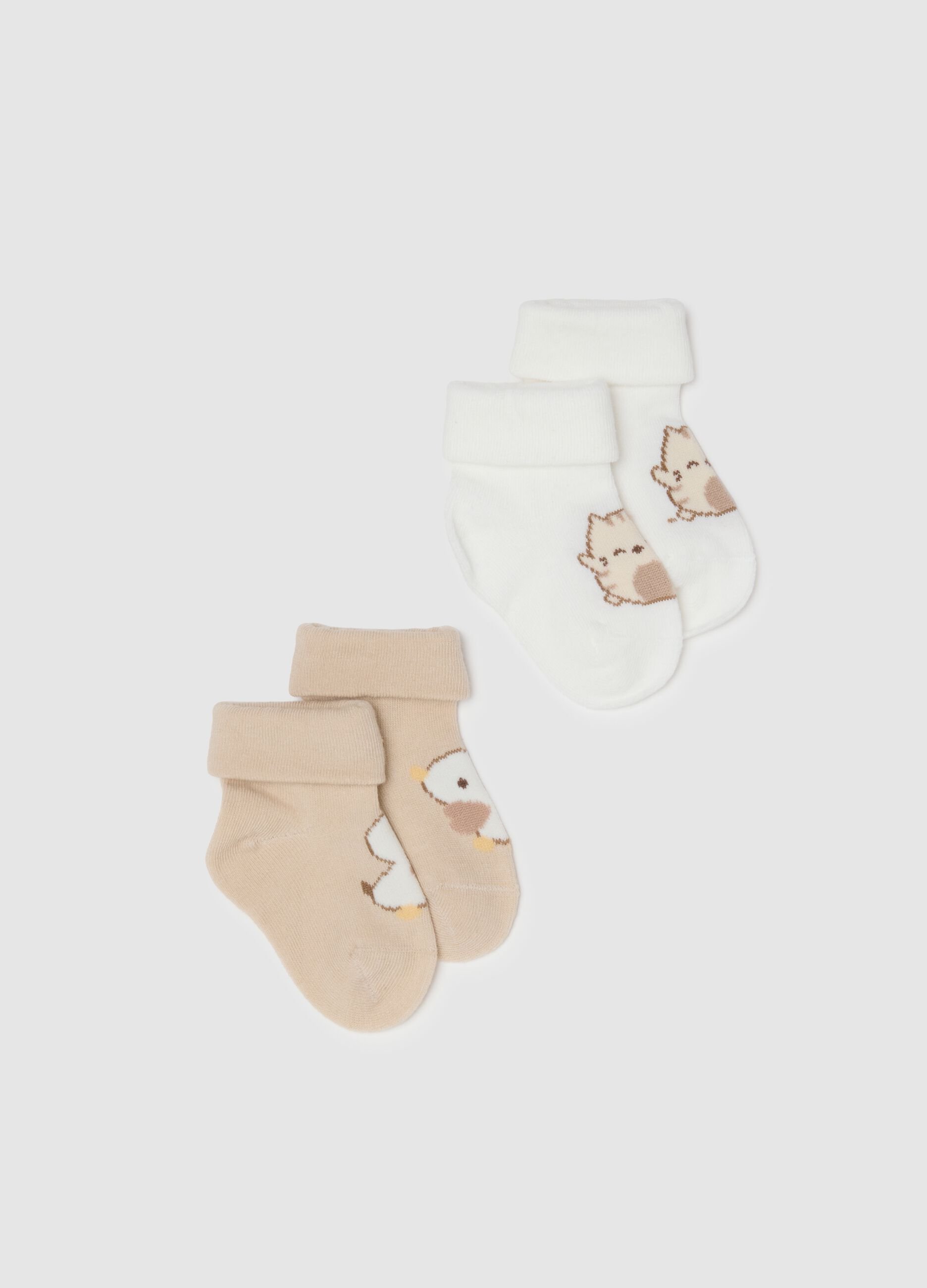 Twin pack of short multicolour cotton blend baby socks with designs