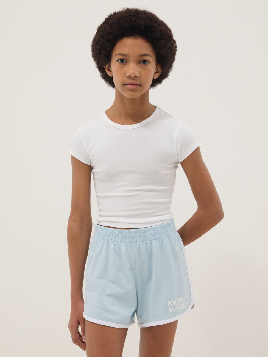 Girls&rsquo; white fitted stretch cotton T-shirt_0