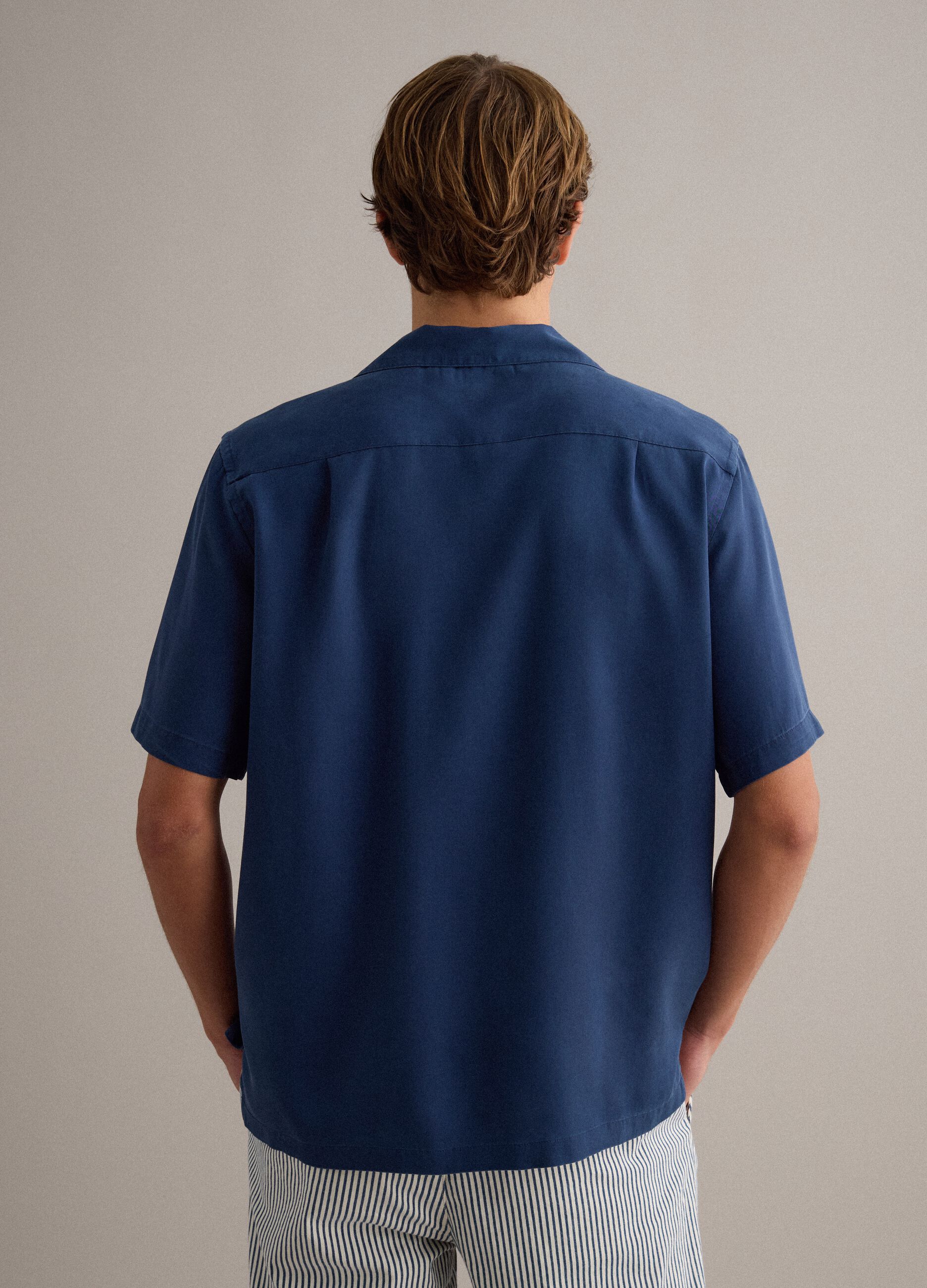 Blue short-sleeve pure lyocell shirt, regular fit