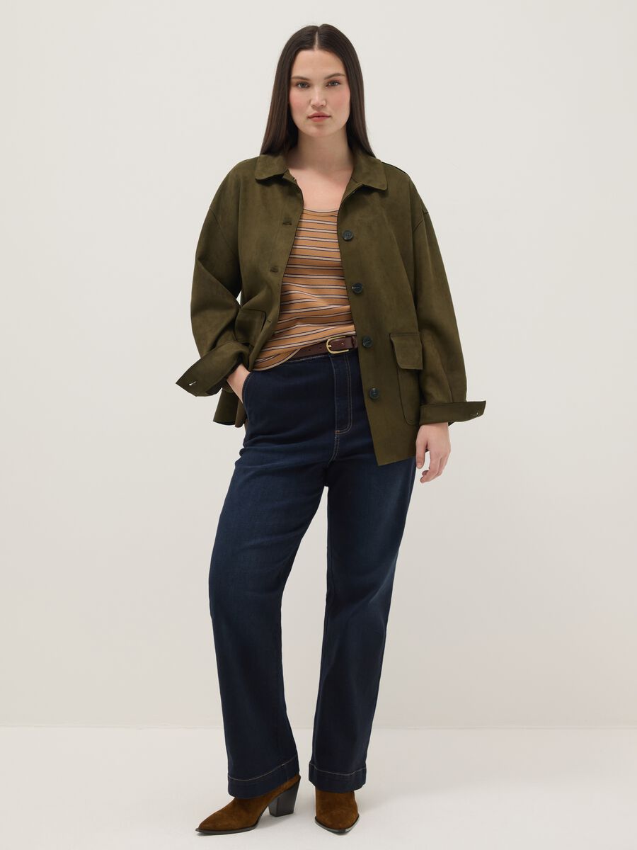 Green regular fit jacket with collar and buttons_1