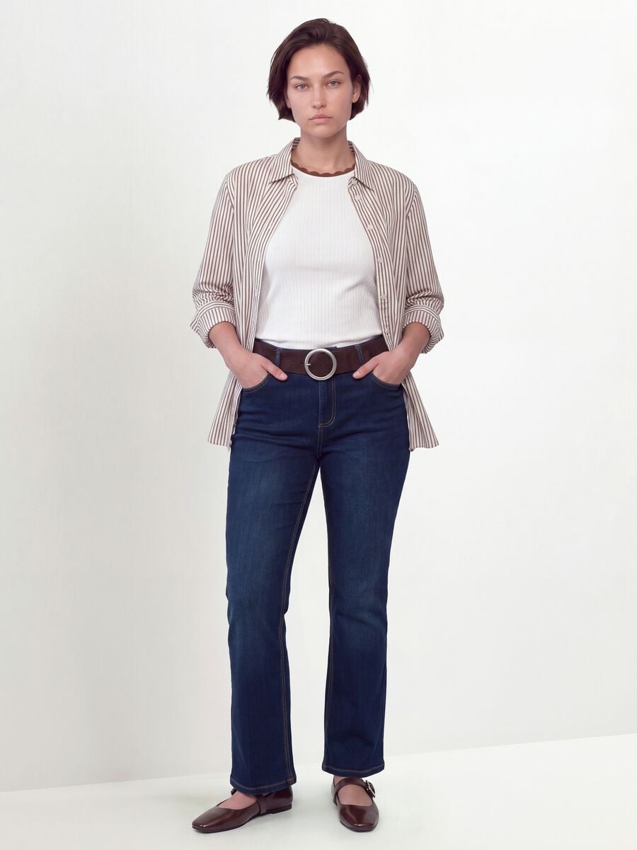 Jeans denim blu in cotone elasticizzato bootcut_0
