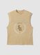 Tank top beige in puro cotone con stampa frontale_4