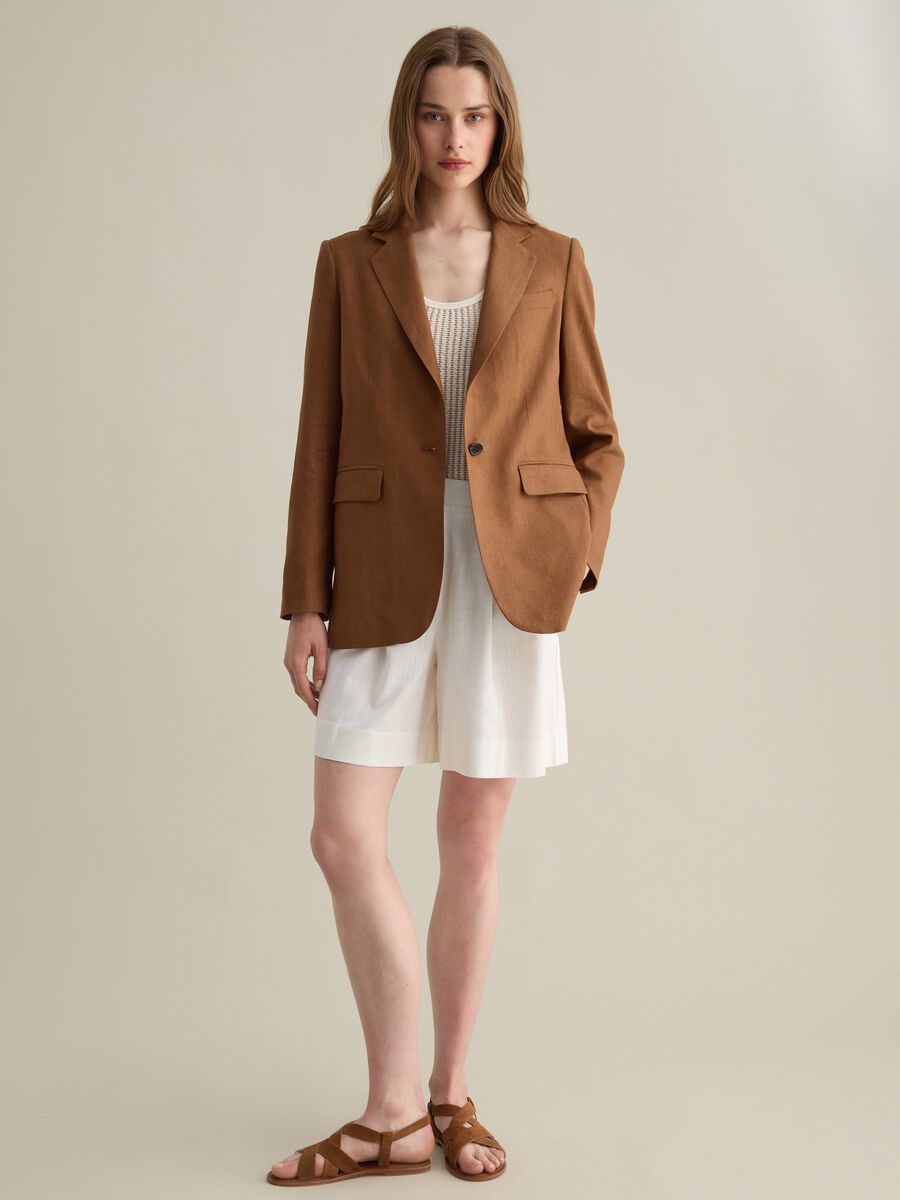 Brown mixed fabric blazer_1
