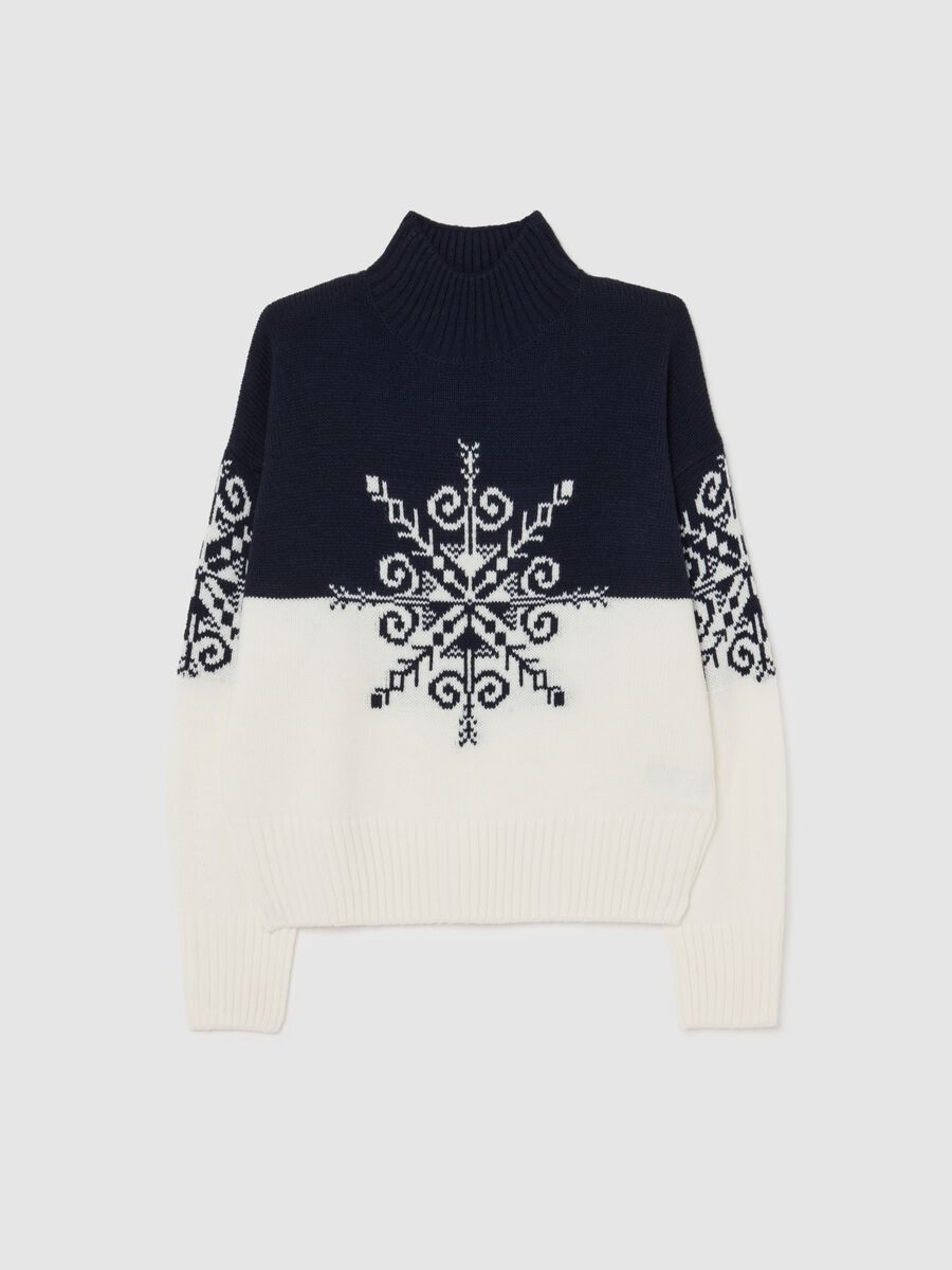 Multicolour turtleneck sweater with oversized fit and jacquard pattern_5