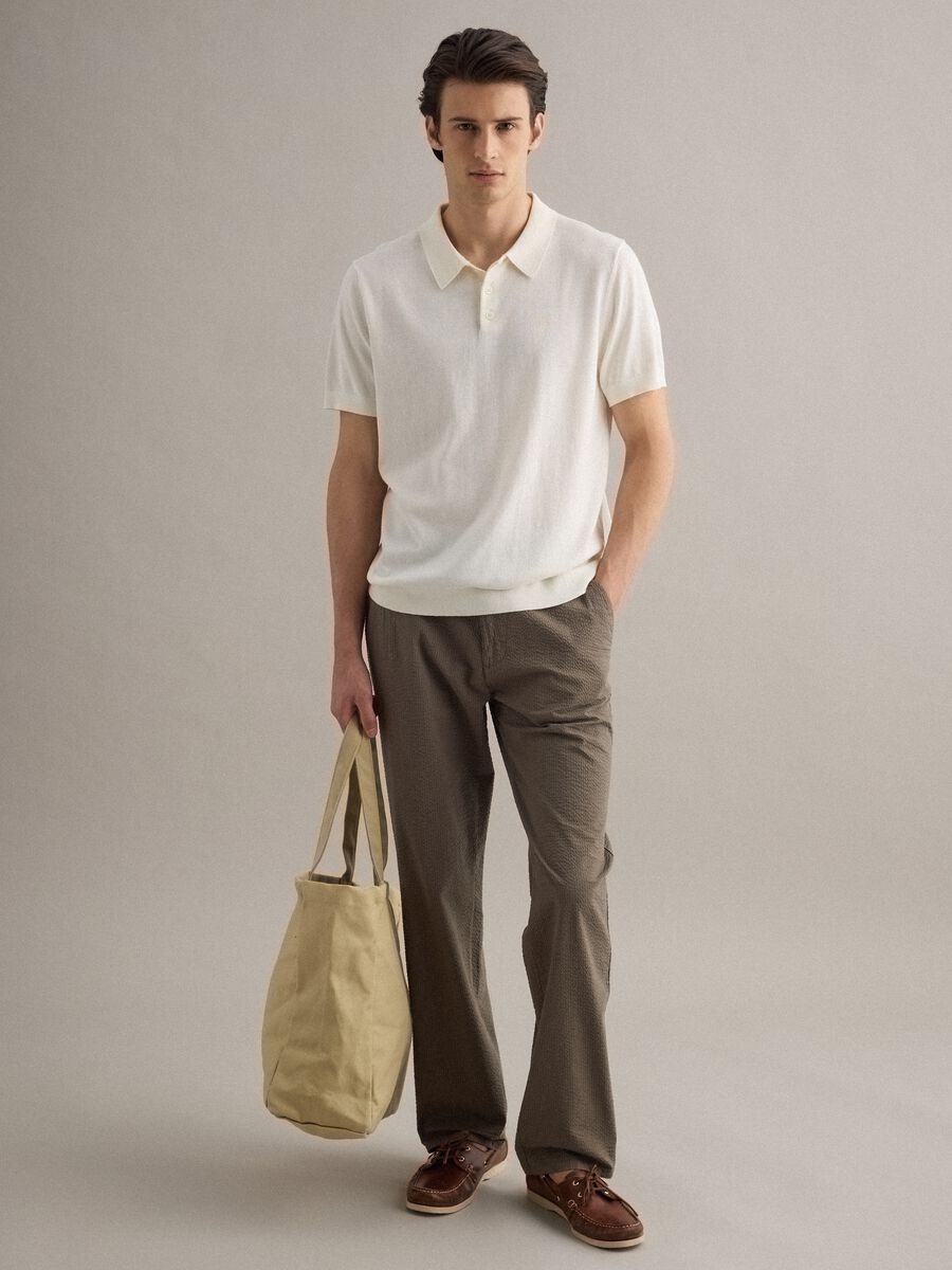 Regular fit white polo in cotton, linen, and silk blend_2