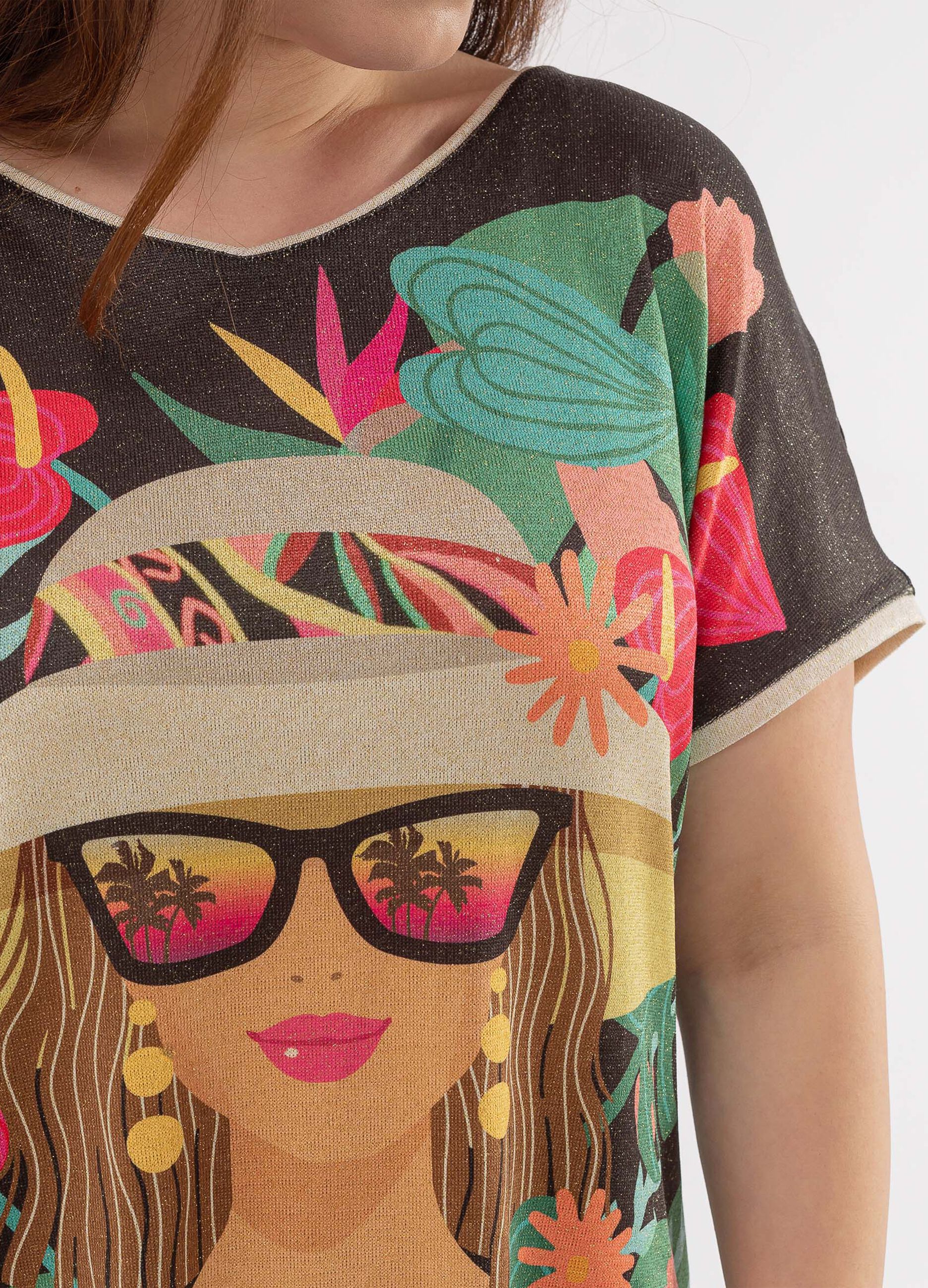 T-shirt in lurex con stampa volto femminile Curvy_3