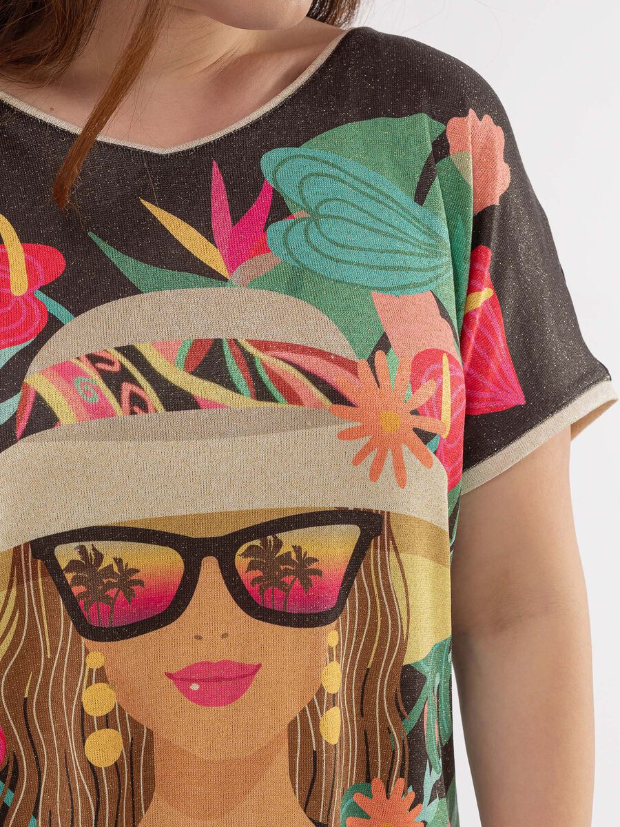 T-shirt in lurex con stampa volto femminile Curvy_3