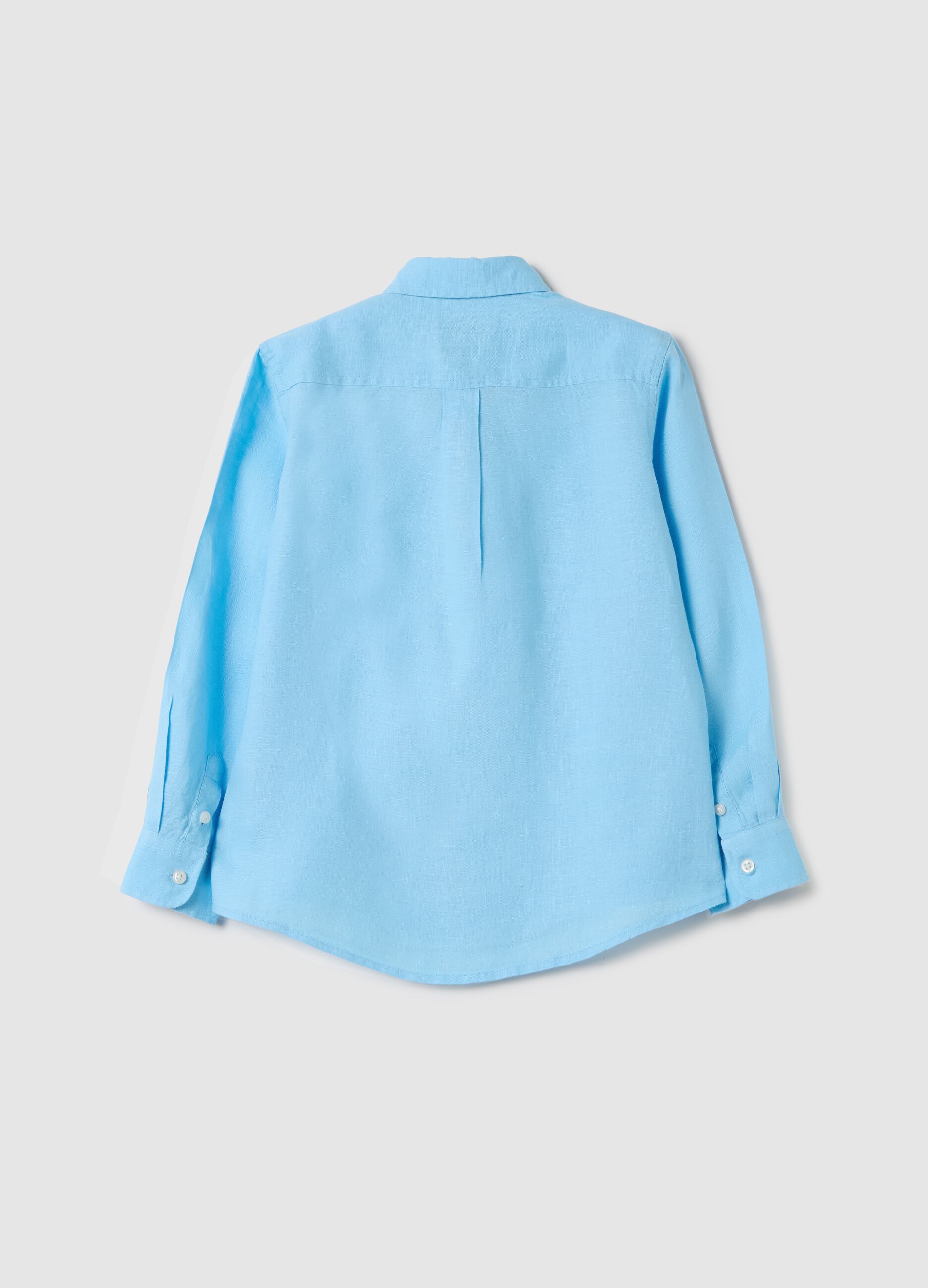 Light blue linen shirt with logo embroidery