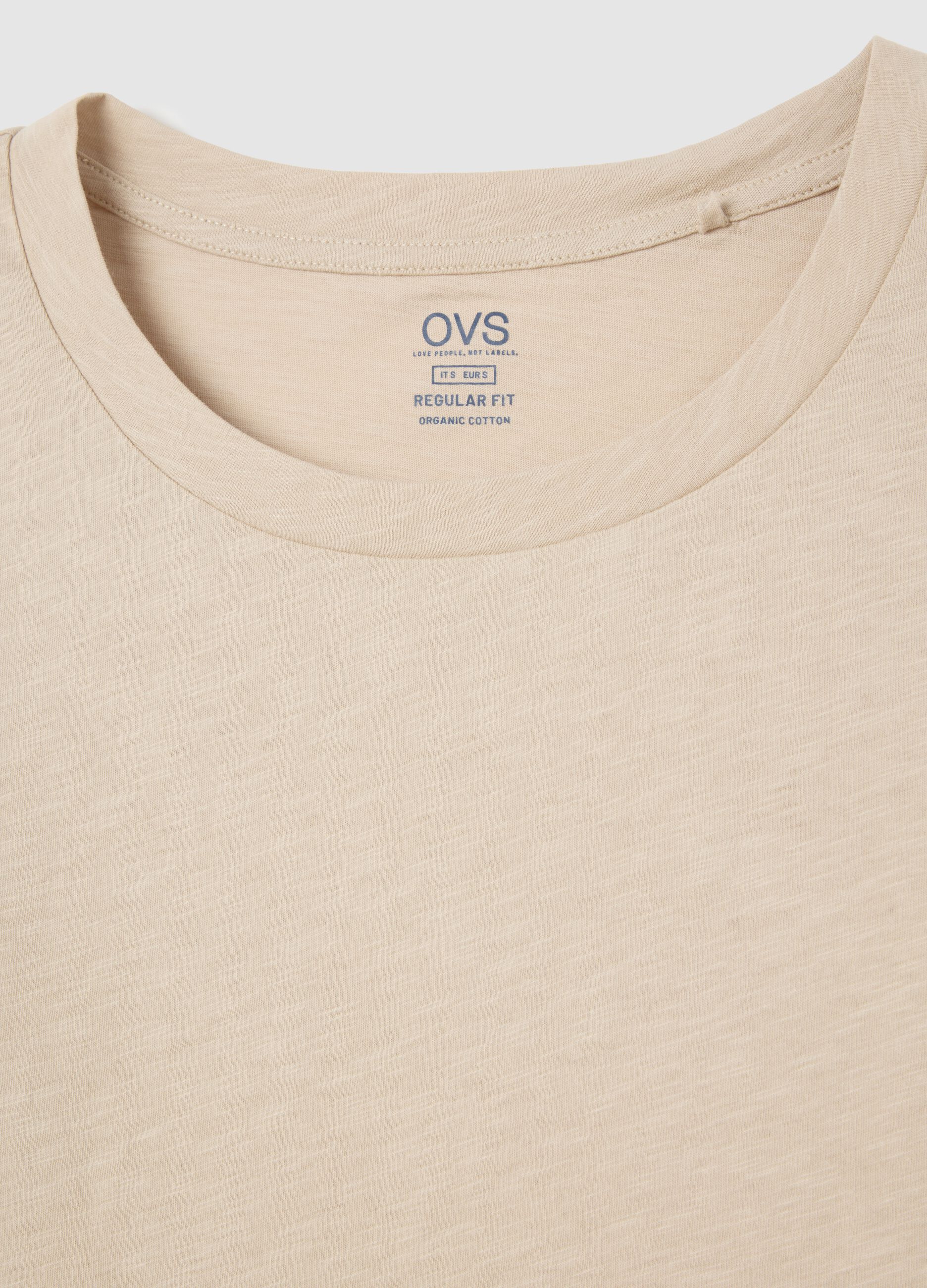 Beige Crew Neck Organic Cotton T-shirt